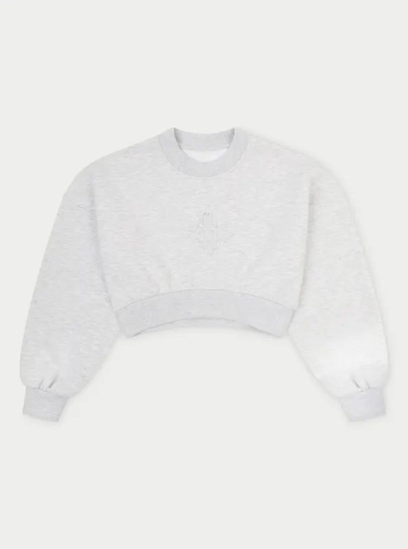 EMBLEM CROP RUCHED SWEATSHIRT - GREY MARL sold by The Couture Club