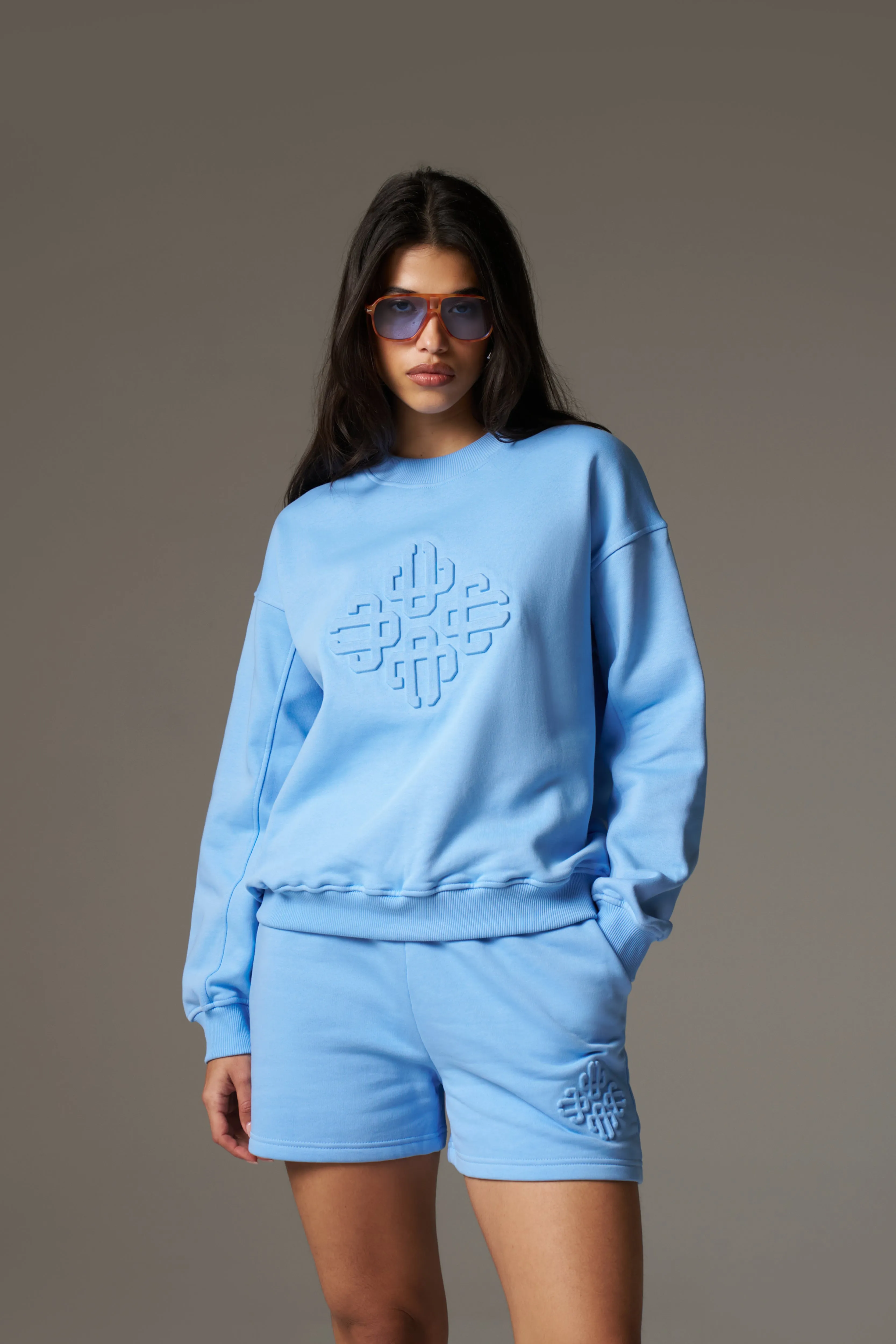 EMBLEM EMBOSSED OVERSIZED CREW - BLUE sold by The Couture Club product image thumbnail 2