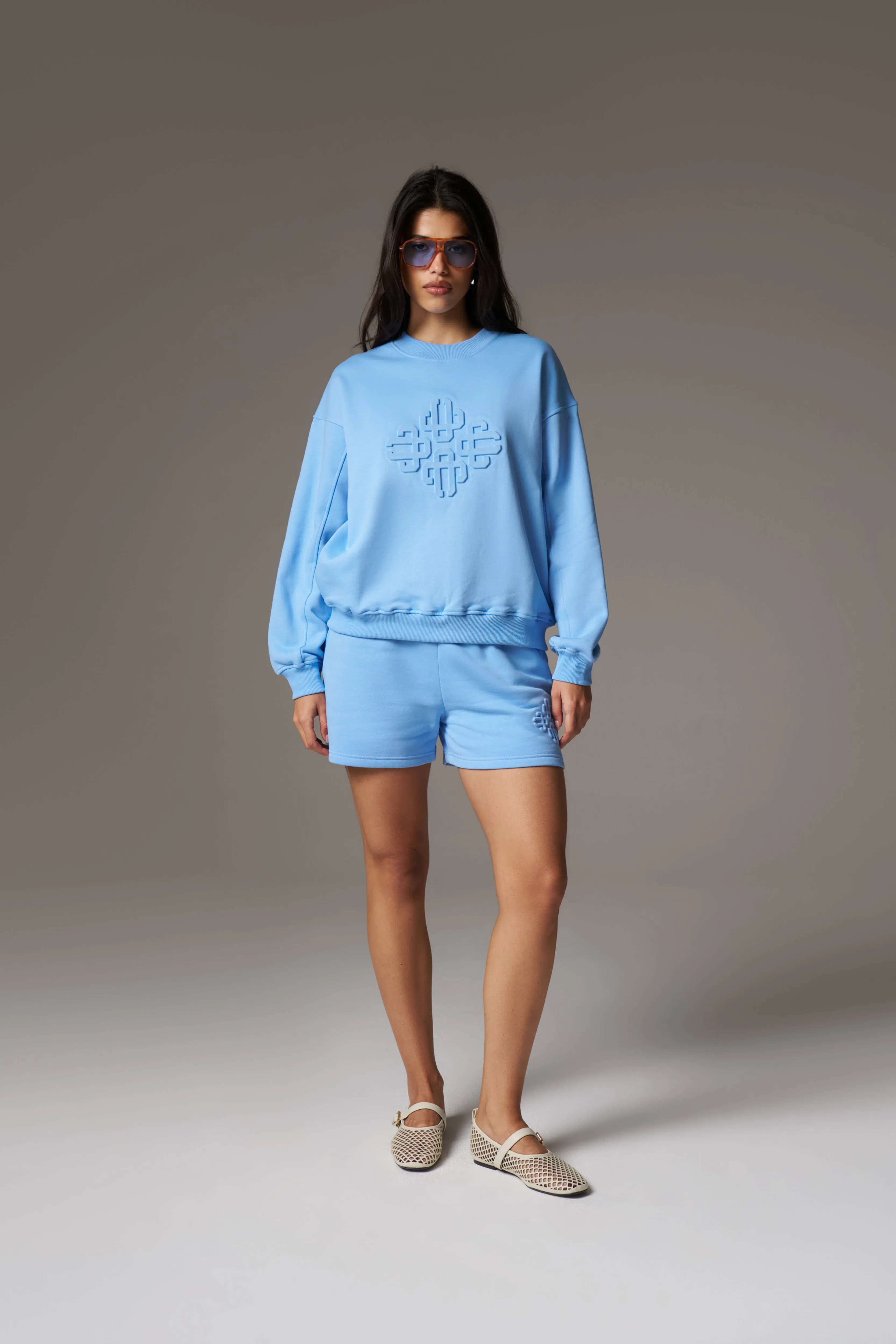 EMBLEM EMBOSSED OVERSIZED CREW - BLUE sold by The Couture Club product image thumbnail 3