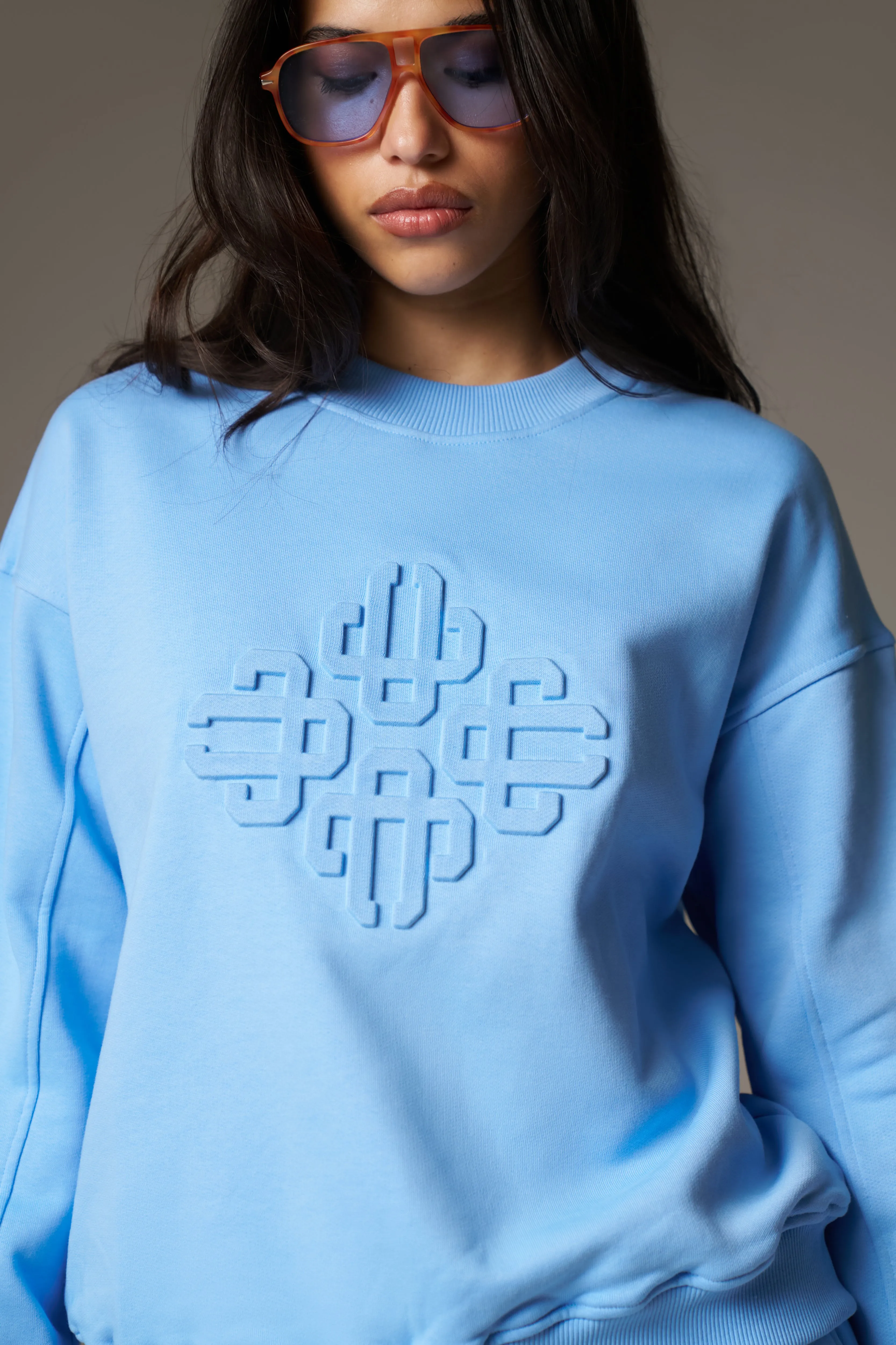 EMBLEM EMBOSSED OVERSIZED CREW - BLUE sold by The Couture Club product image thumbnail 4
