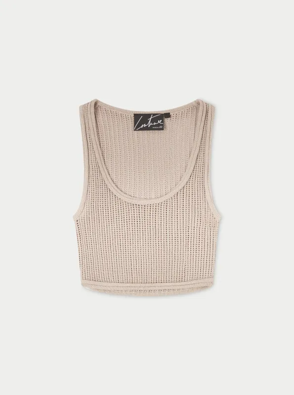 KNITTED VEST TOP - BEIGE sold by The Couture Club