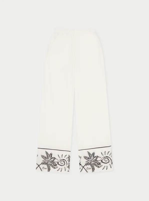 PALM EMBROIDERY WIDE LEG TROUSERS - WHITE sold by The Couture Club