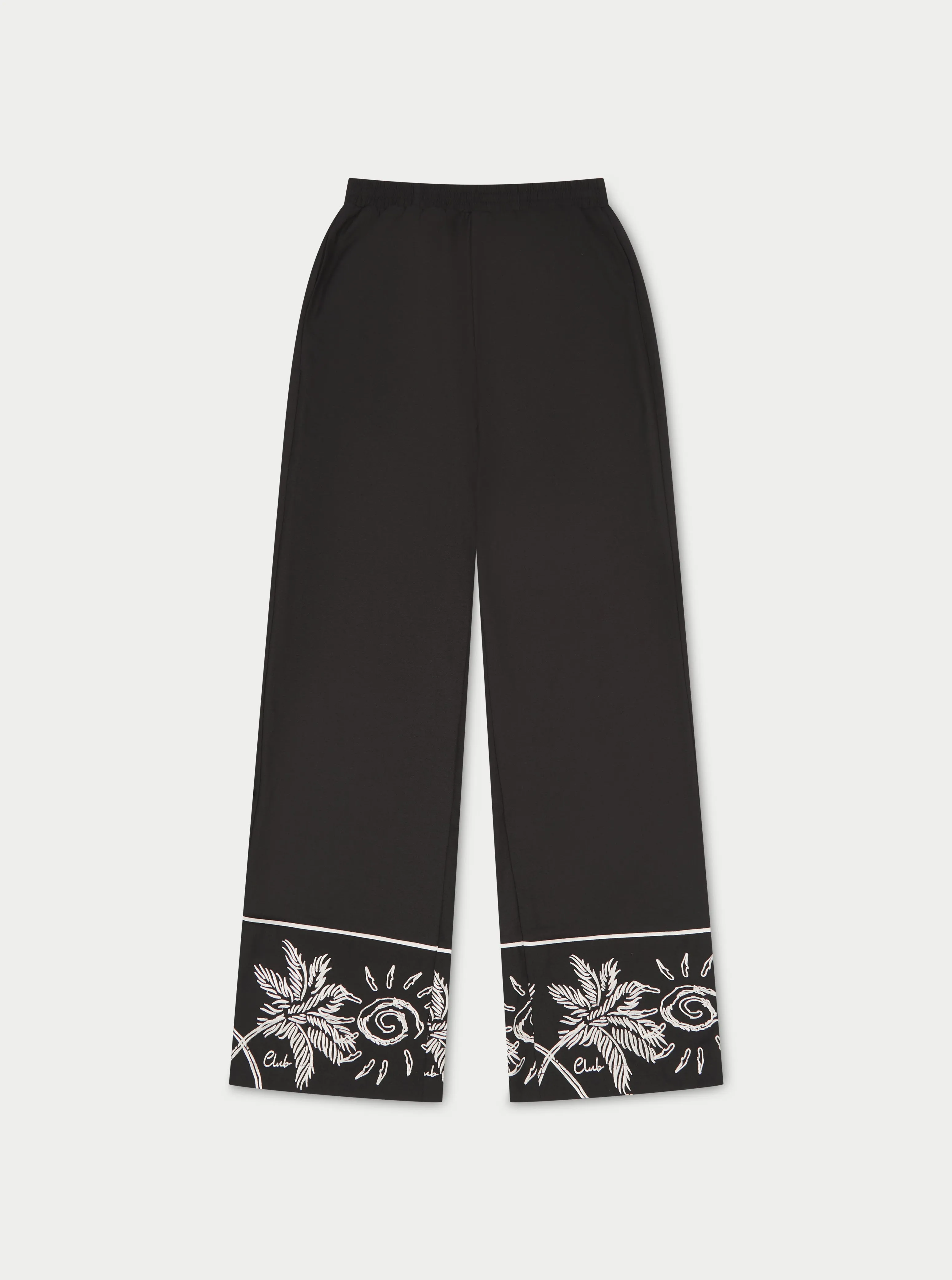 PALM EMBROIDERY WIDE LEG TROUSERS - BLACK sold by The Couture Club