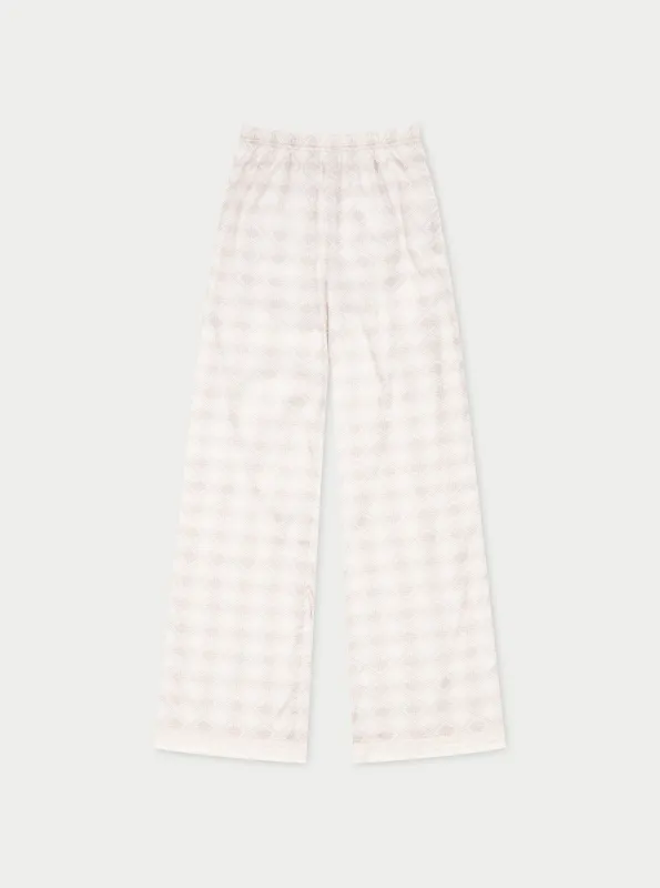 EMBLEM PRINT WIDE LEG TROUSERS - BEIGE made by The Couture Club