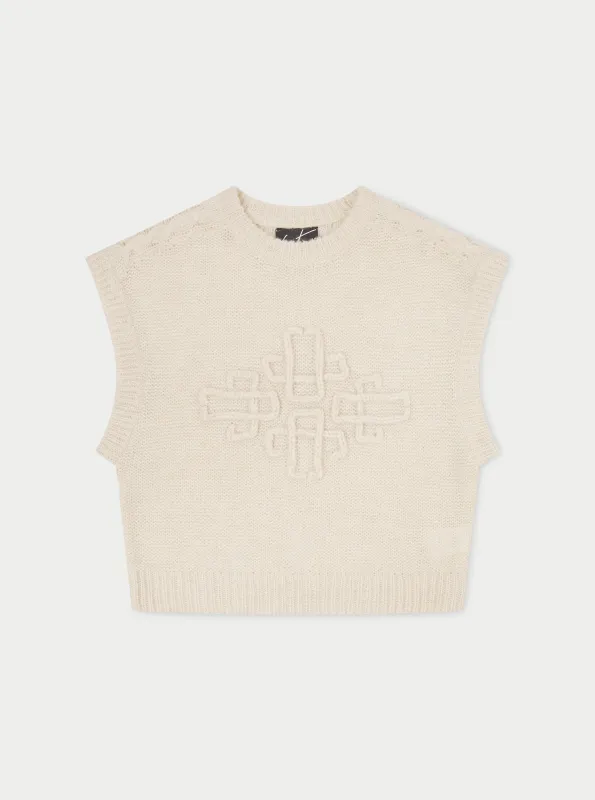 EMBLEM OVERSIZED KNIT VEST - STONE sold by The Couture Club