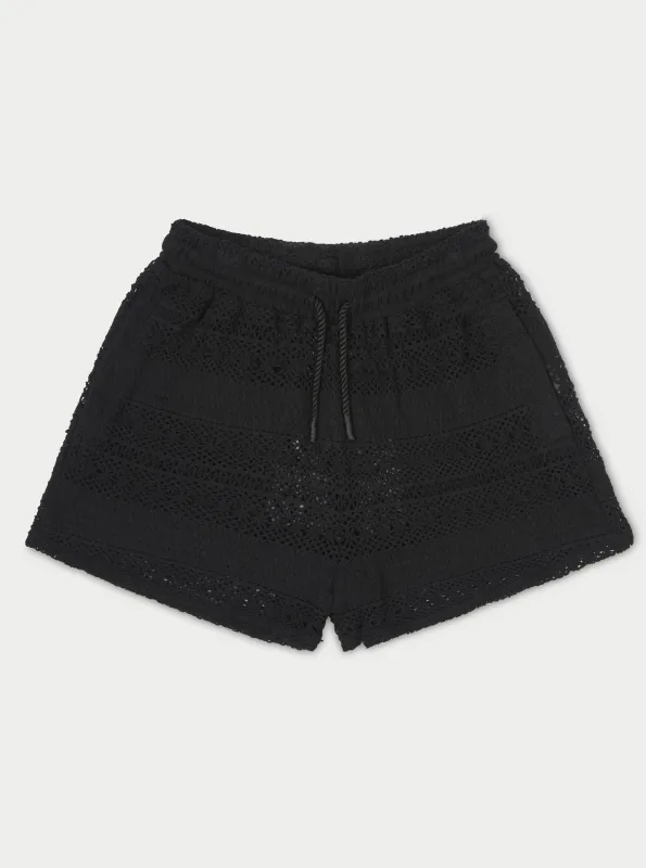 TEXTURED CROCHET SHORTS - BLACK sold by The Couture Club