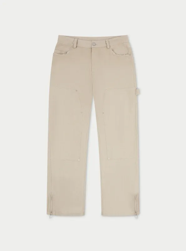 TWILL RIVET DETAIL CARPENTER PANT - BEIGE sold by The Couture Club