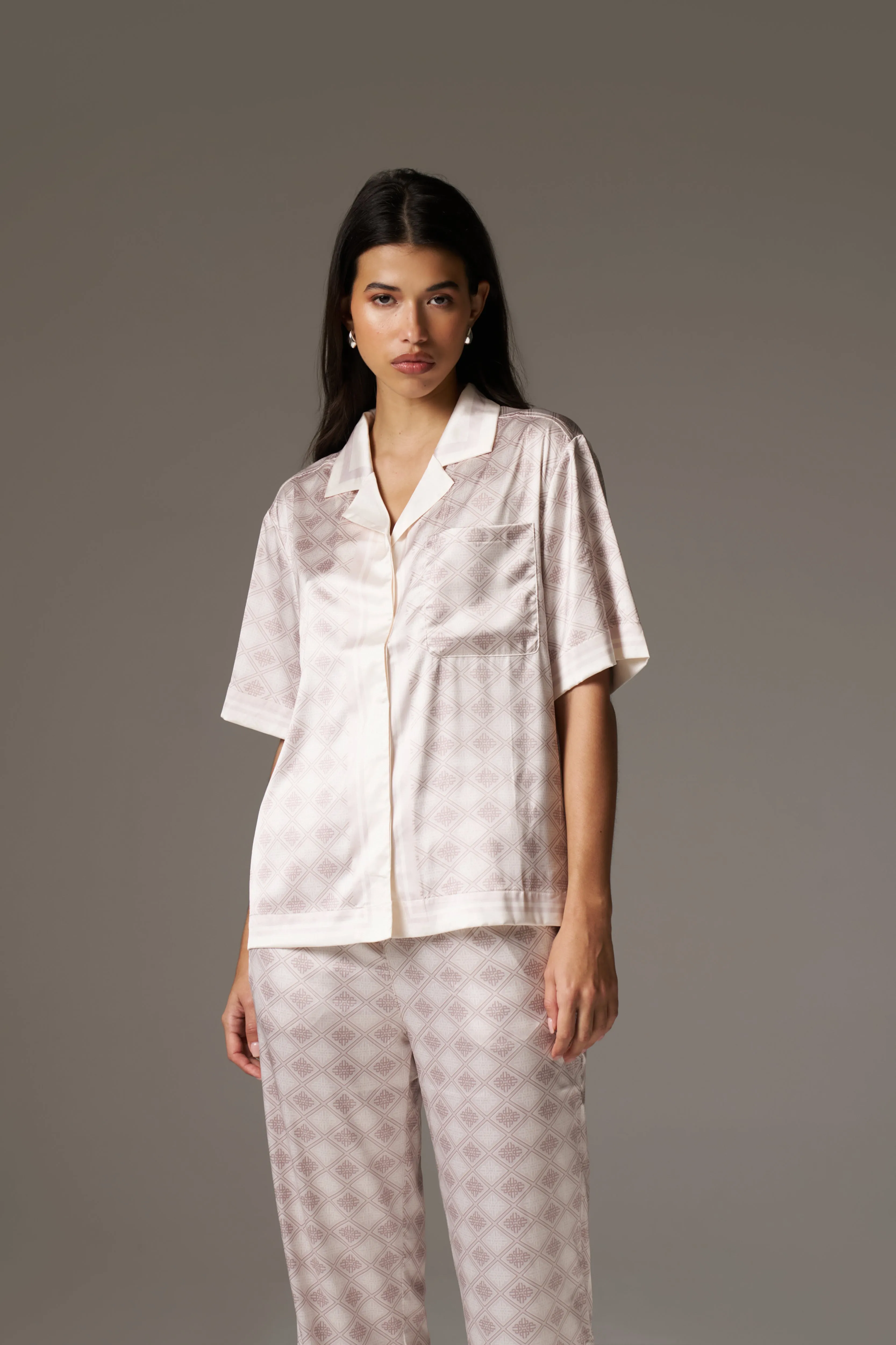 EMBLEM PRINT SHIRT - BEIGE sold by The Couture Club product image thumbnail 2