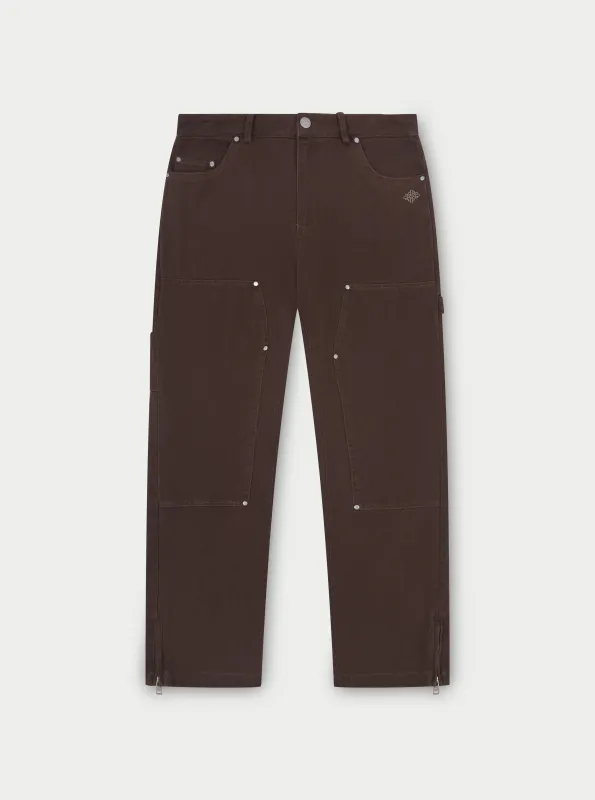 TWILL RIVET DETAIL CARPENTER PANT - DARK BROWN sold by The Couture Club