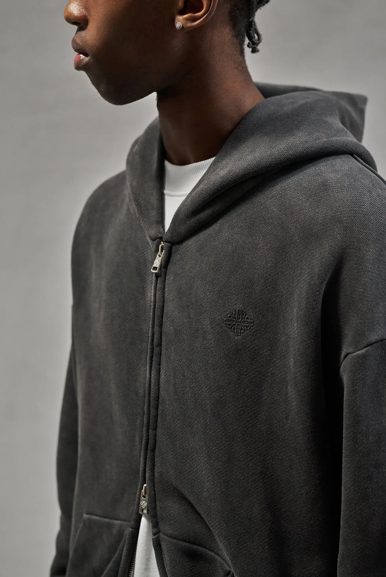 LAUNDERED CLASSICS ZIP THROUGH HOODIE - CHARCOAL sold by The Couture Club product image thumbnail 3