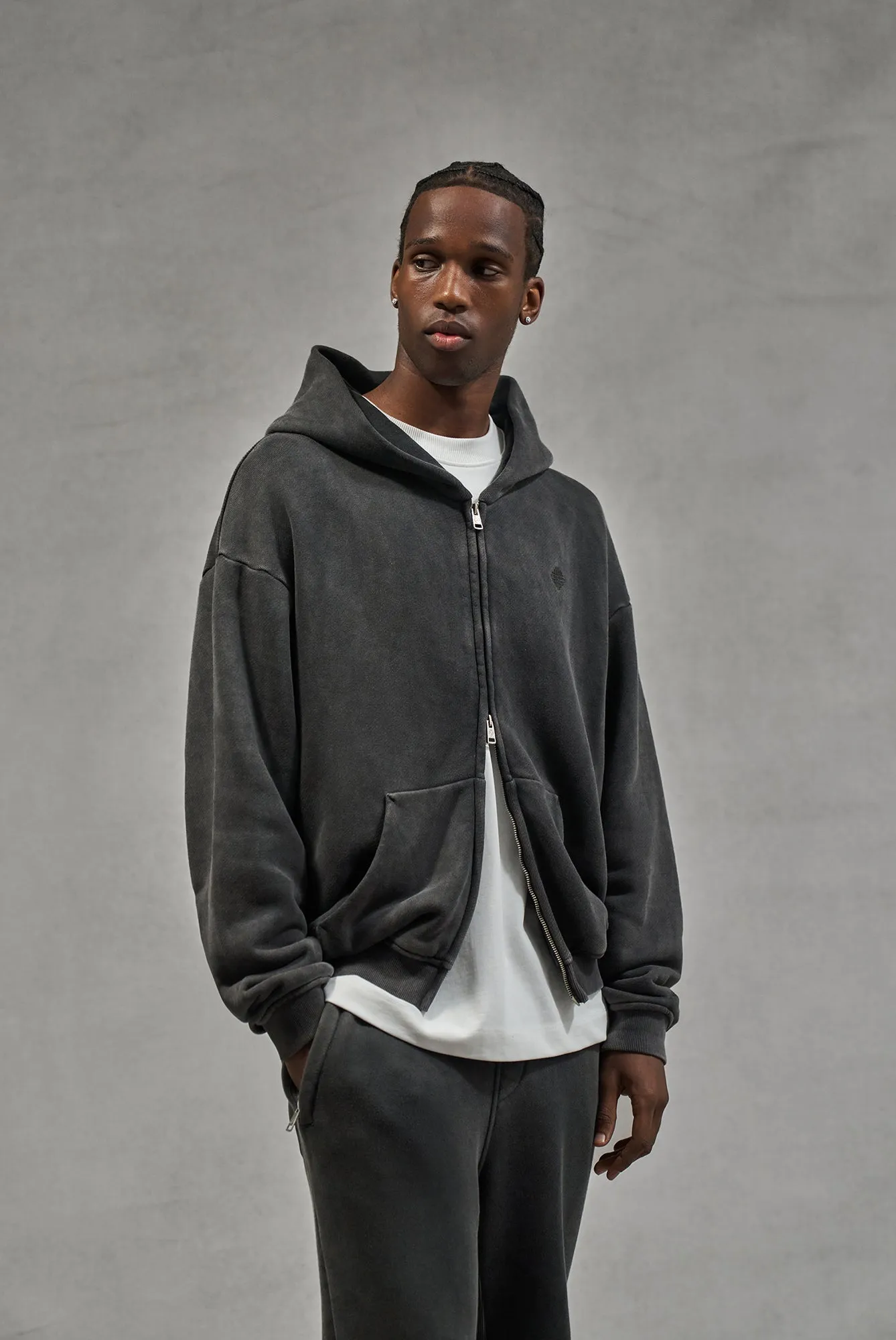 LAUNDERED CLASSICS ZIP THROUGH HOODIE - CHARCOAL sold by The Couture Club product image thumbnail 2