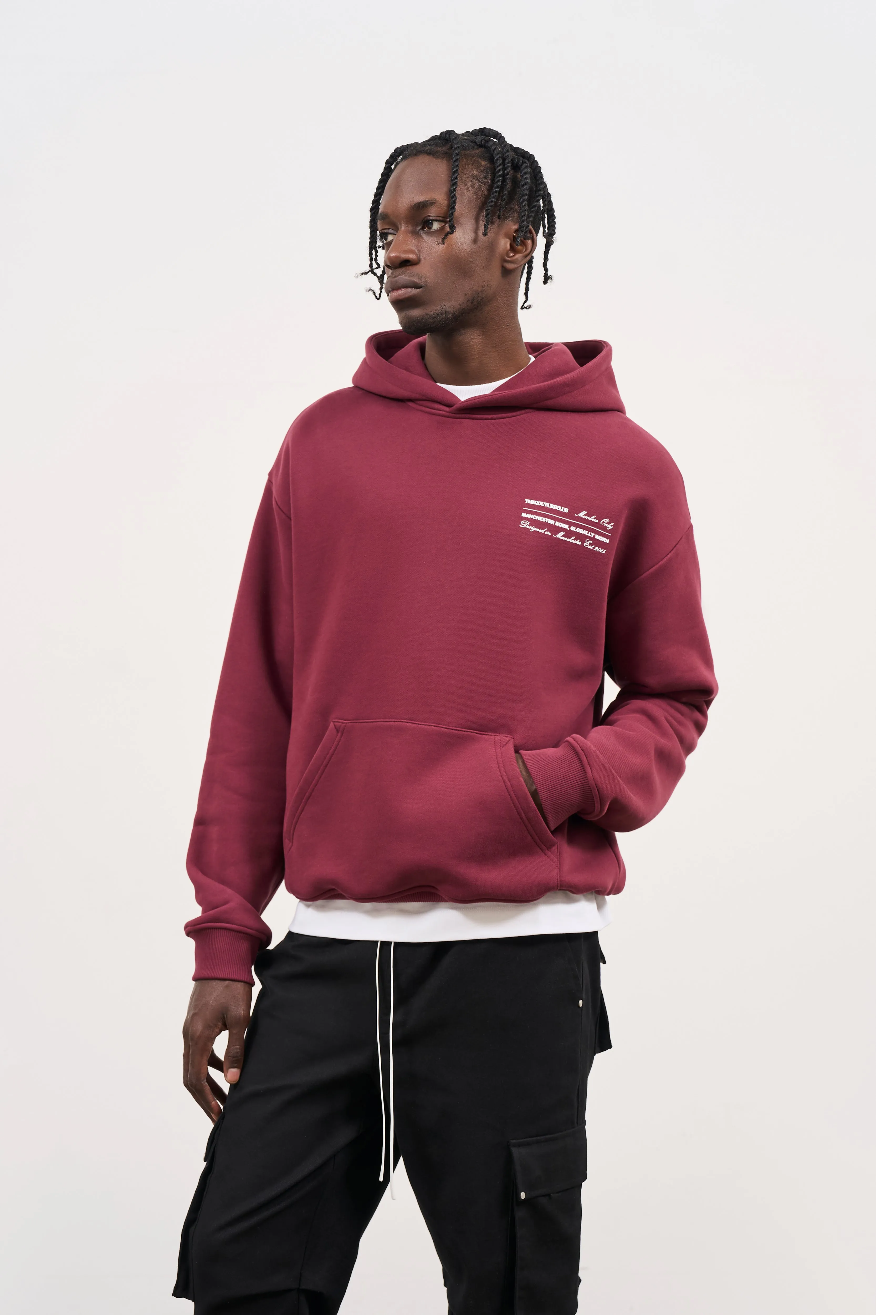 MISSION STATEMENT RELAXED HOODIE - BURGUNDY sold by The Couture Club product image thumbnail 3
