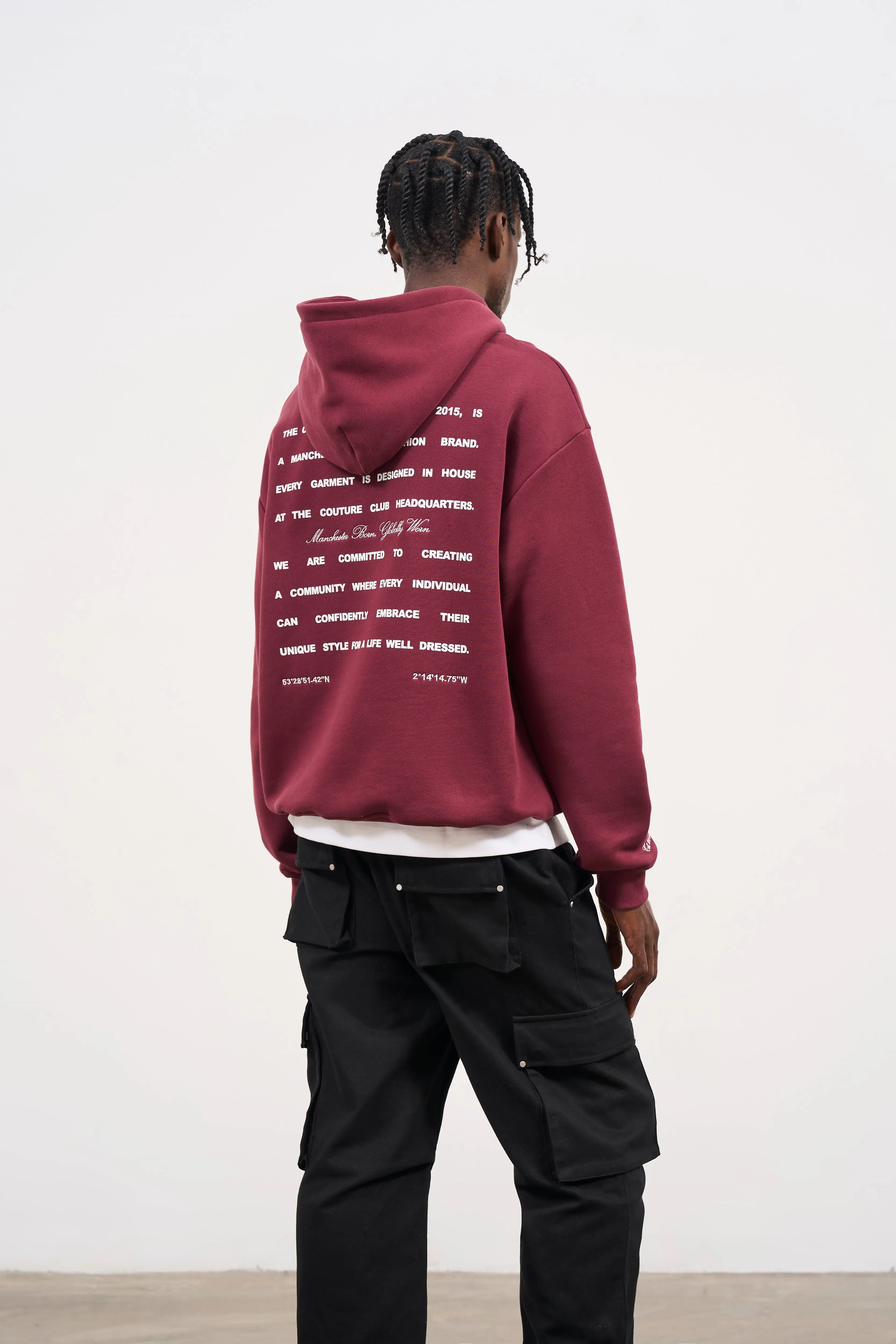 MISSION STATEMENT RELAXED HOODIE - BURGUNDY sold by The Couture Club product image thumbnail 5