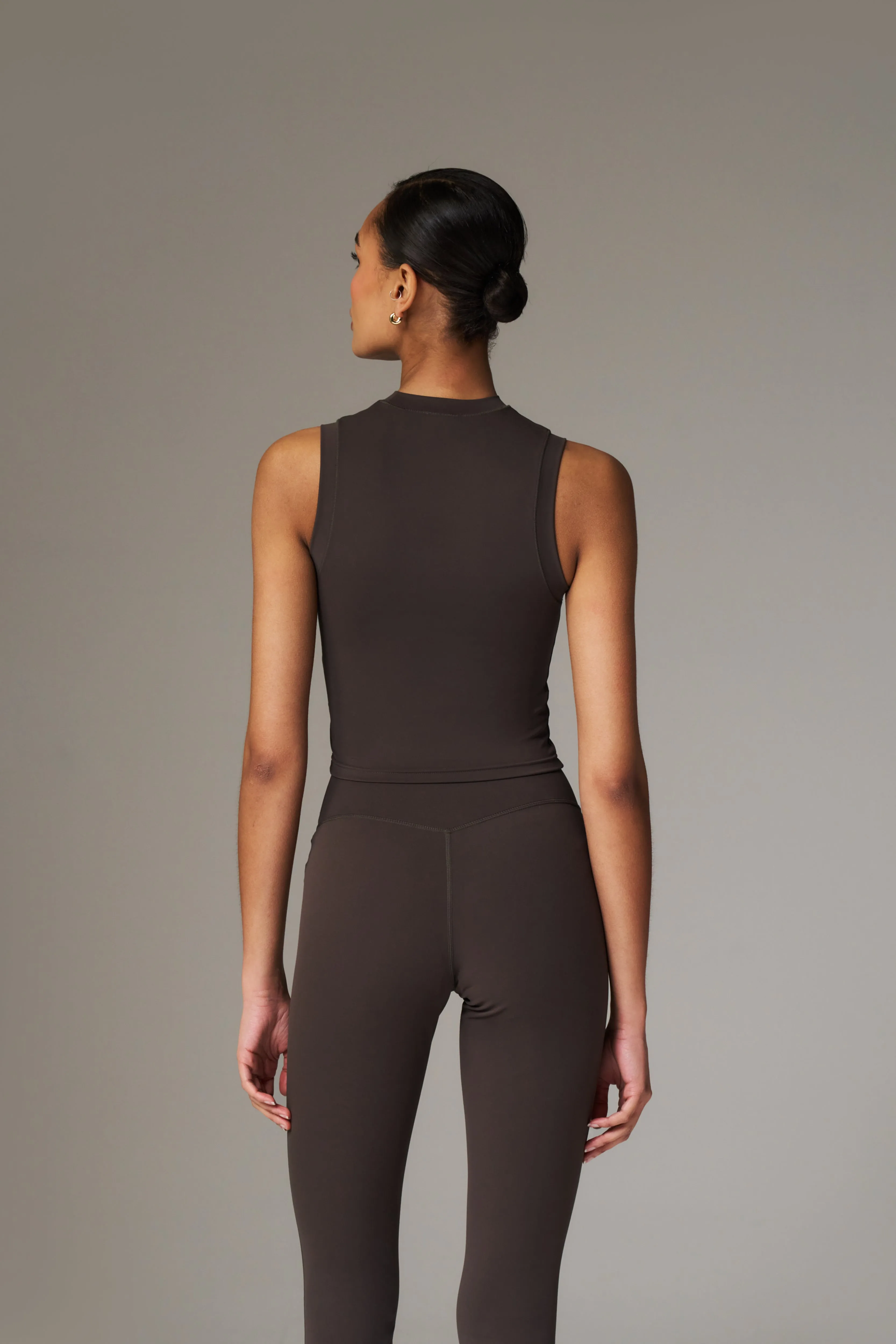 SCULPTING STRETCH HIGH NECK EMBLEM RACER - CHOCOLATE sold by The Couture Club product image thumbnail 4