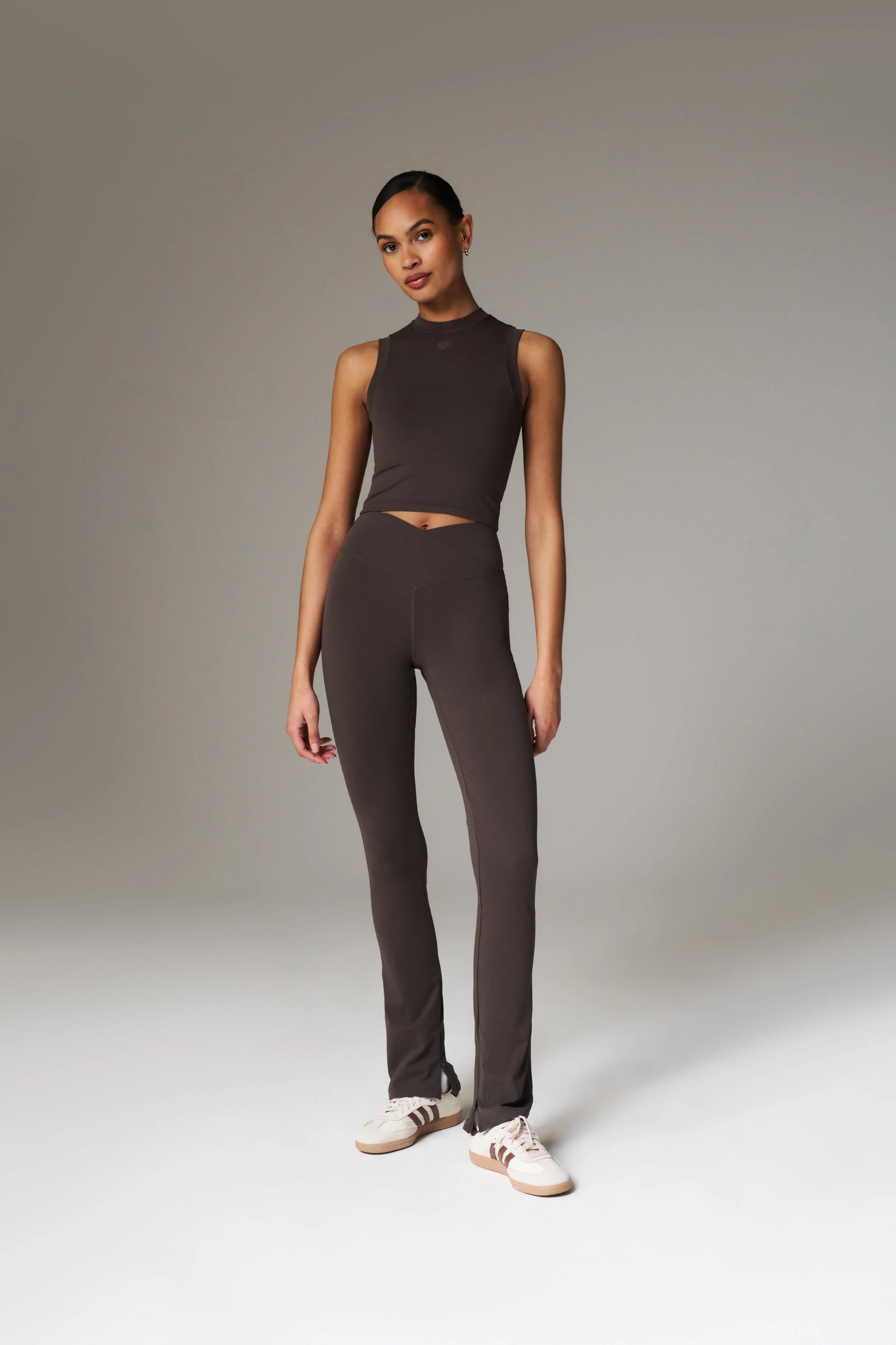 SCULPTING STRETCH HIGH NECK EMBLEM RACER - CHOCOLATE sold by The Couture Club product image thumbnail 5