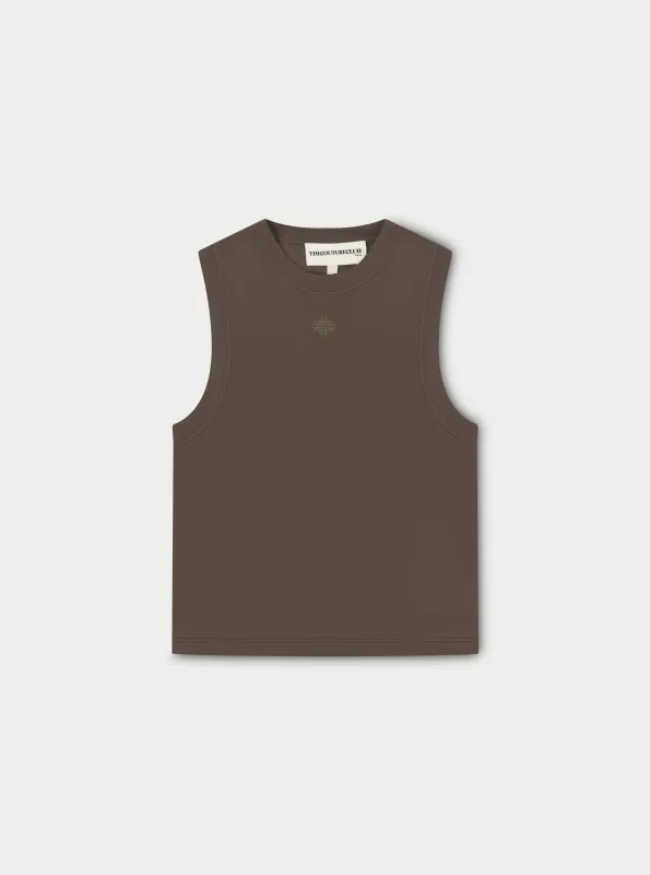 SCULPTING STRETCH HIGH NECK EMBLEM RACER - CHOCOLATE made by The Couture Club