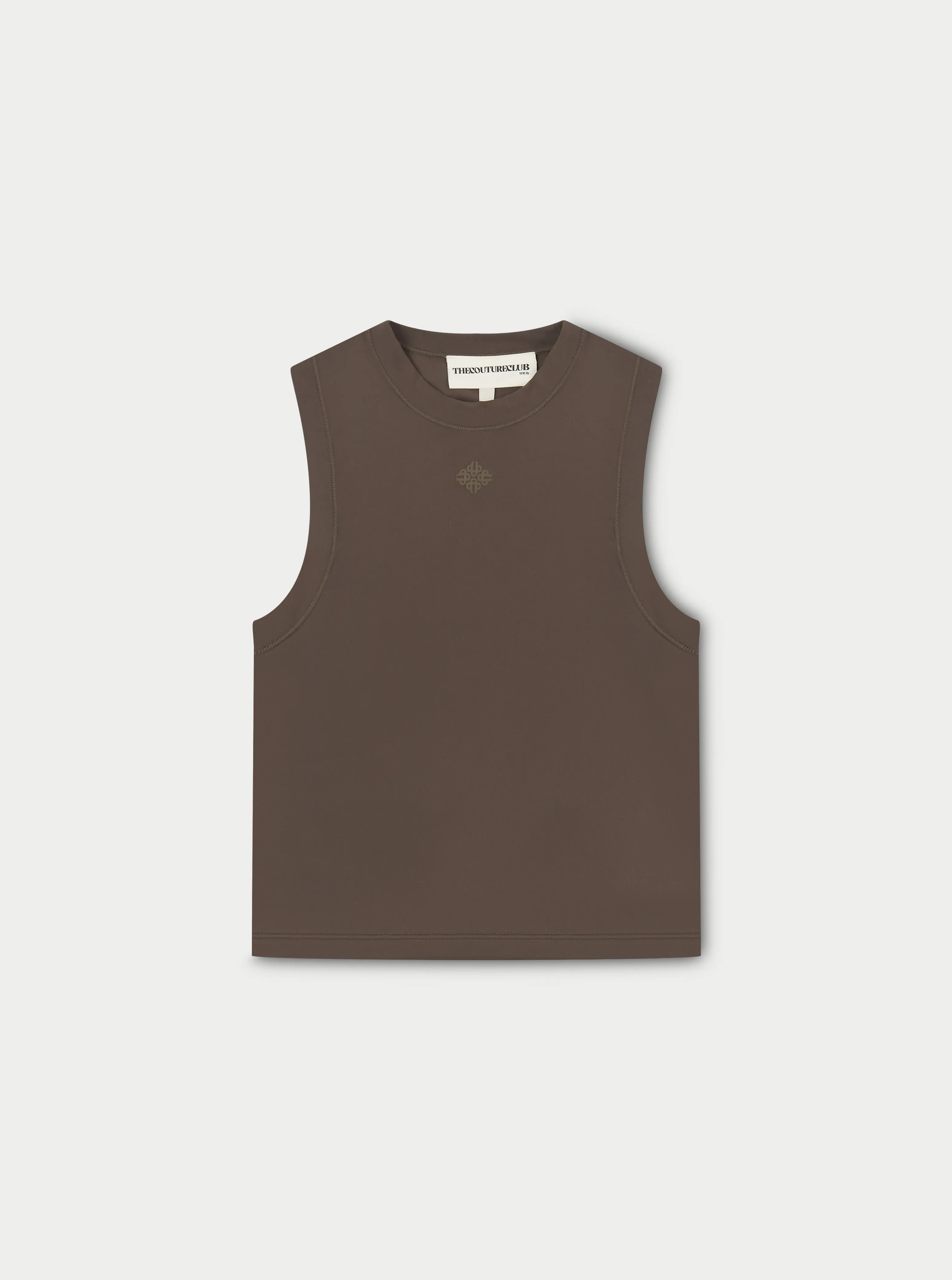 SCULPTING STRETCH HIGH NECK EMBLEM RACER - CHOCOLATE sold by The Couture Club