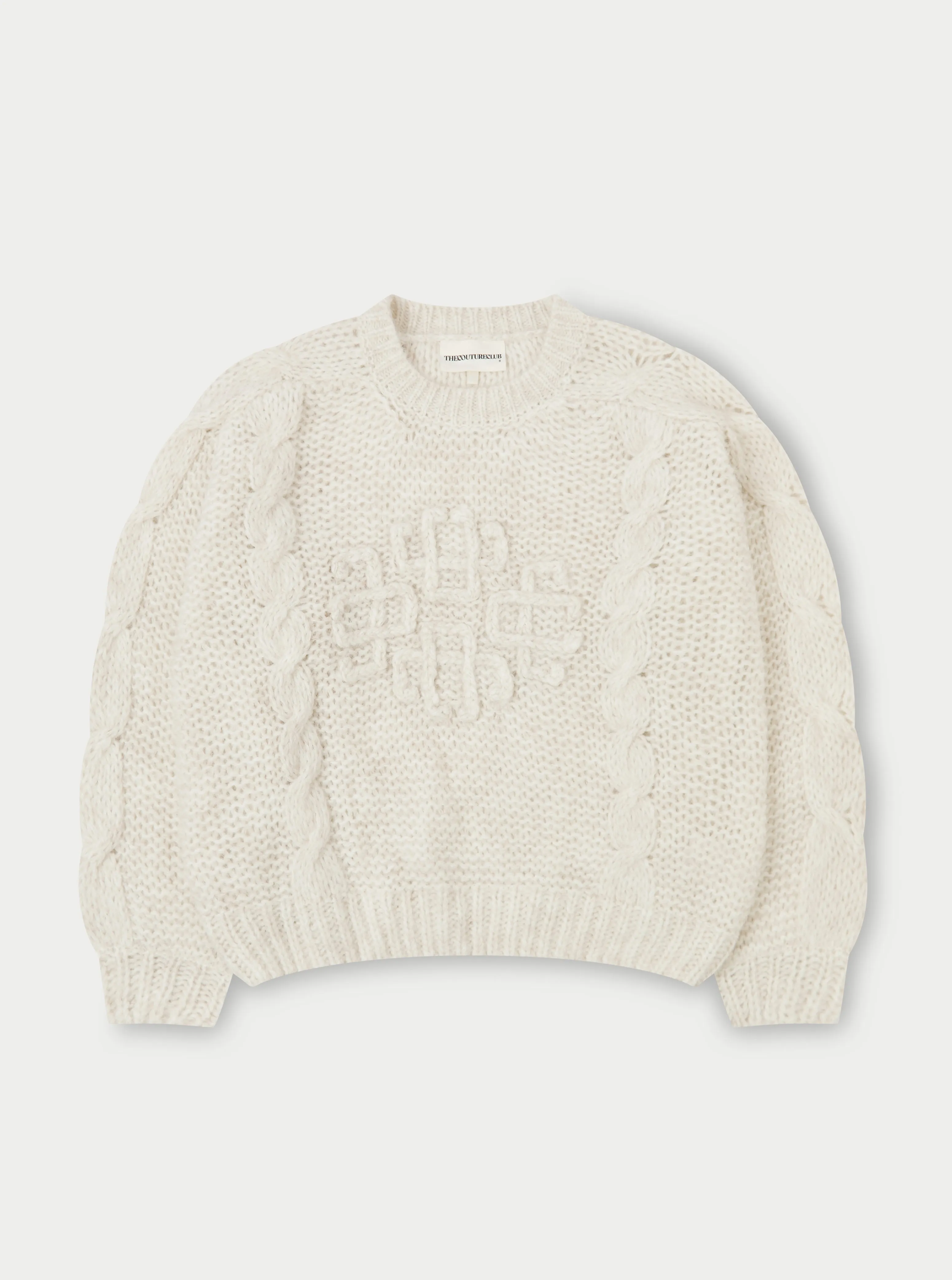 EMBLEM PLAITED OVERSIZED KNIT JUMPER - STONE sold by The Couture Club