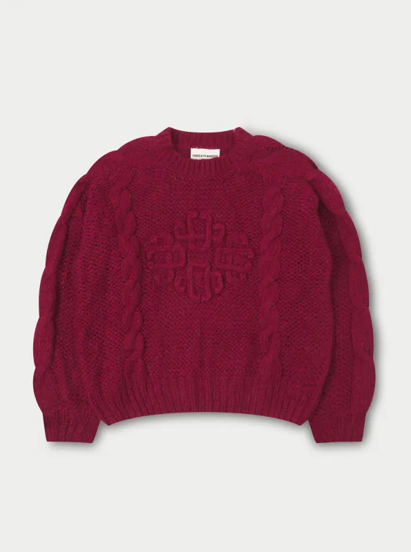 EMBLEM PLAITED OVERSIZED KNIT JUMPER - BURGUNDY sold by The Couture Club