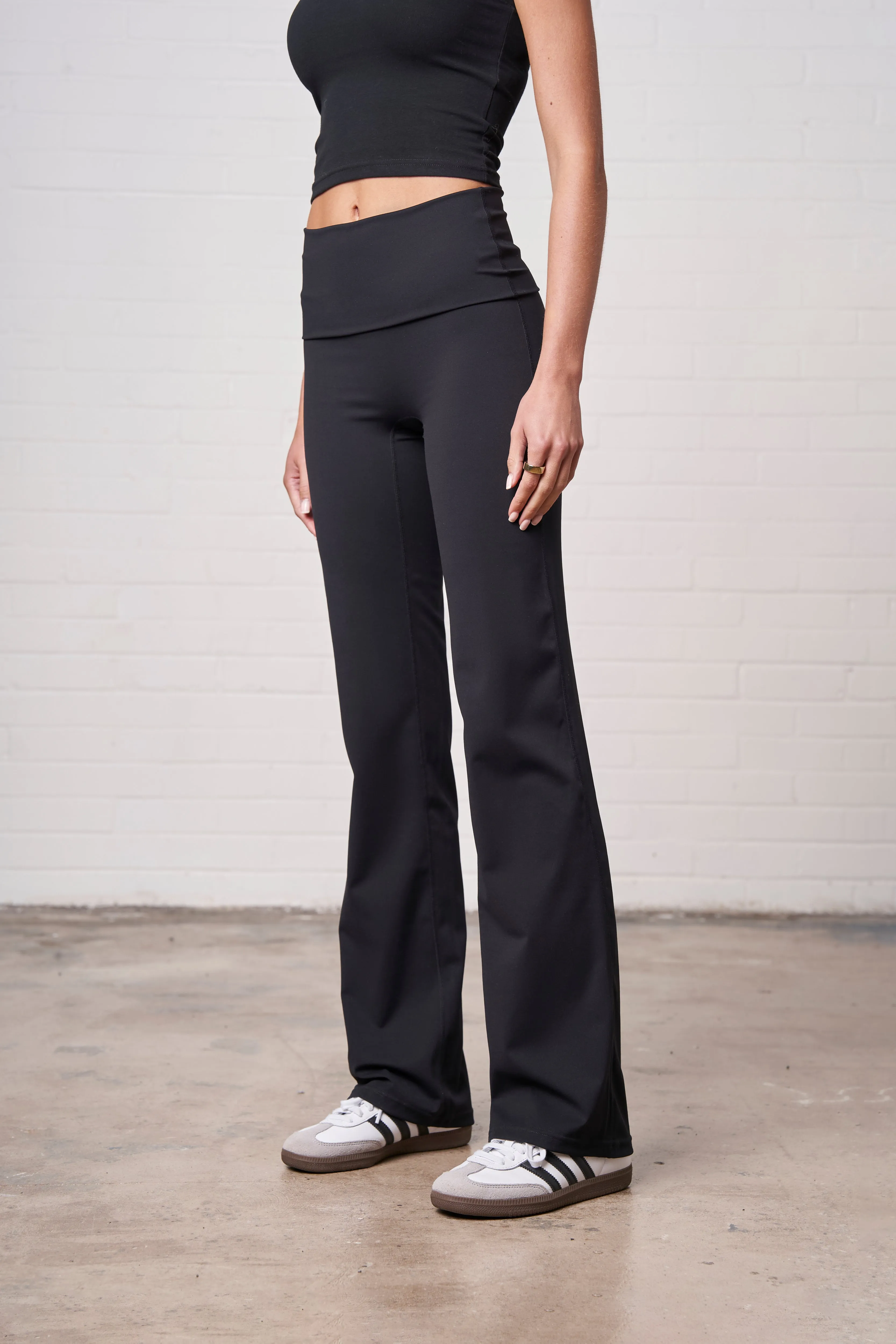 SCULPTING STRETCH FOLDOVER WAISTBAND YOGA PANTS - BLACK sold by The Couture Club product image thumbnail 2