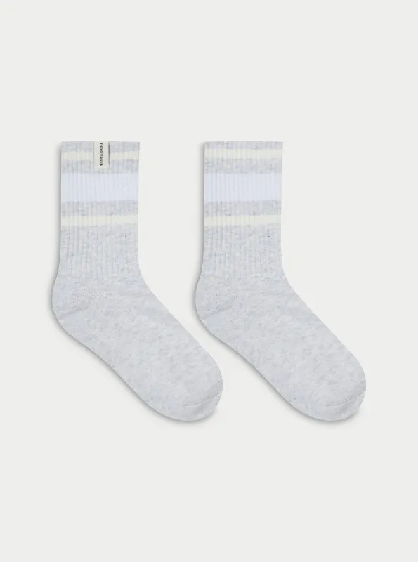 STRIPED BRANDED LABEL SOCK - GREY MARL sold by The Couture Club