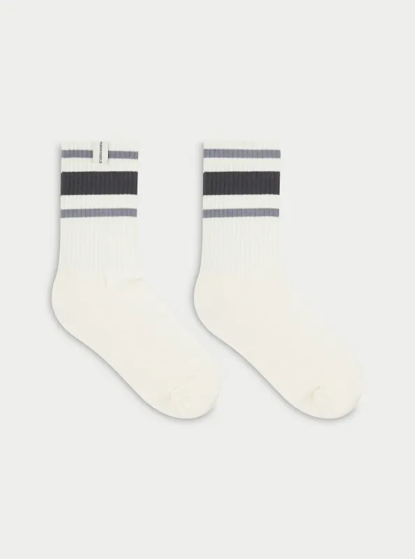 STRIPED BRANDED LABEL SOCK - OFF WHITE sold by The Couture Club