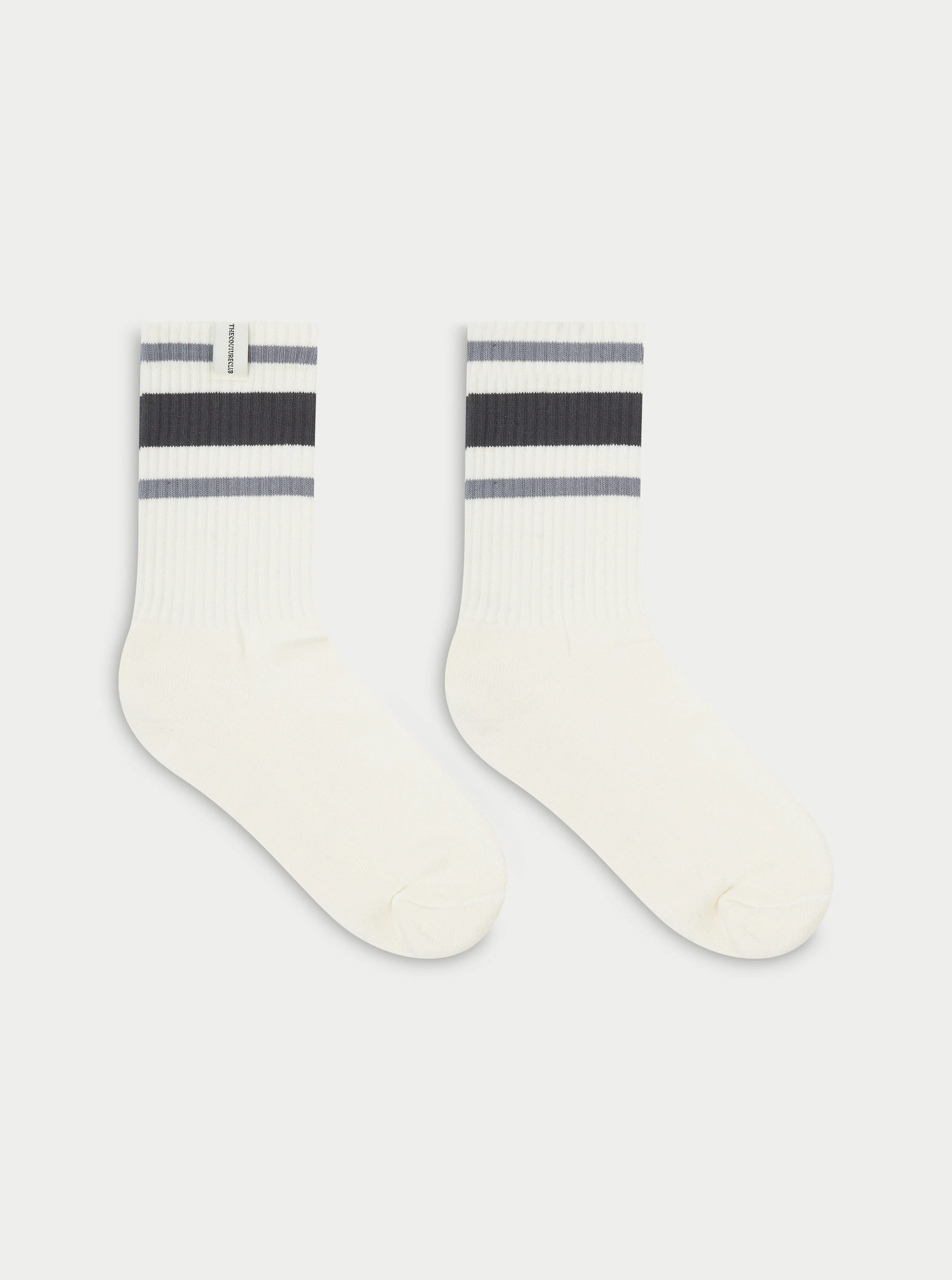 STRIPED BRANDED LABEL SOCK - OFF WHITE sold by The Couture Club