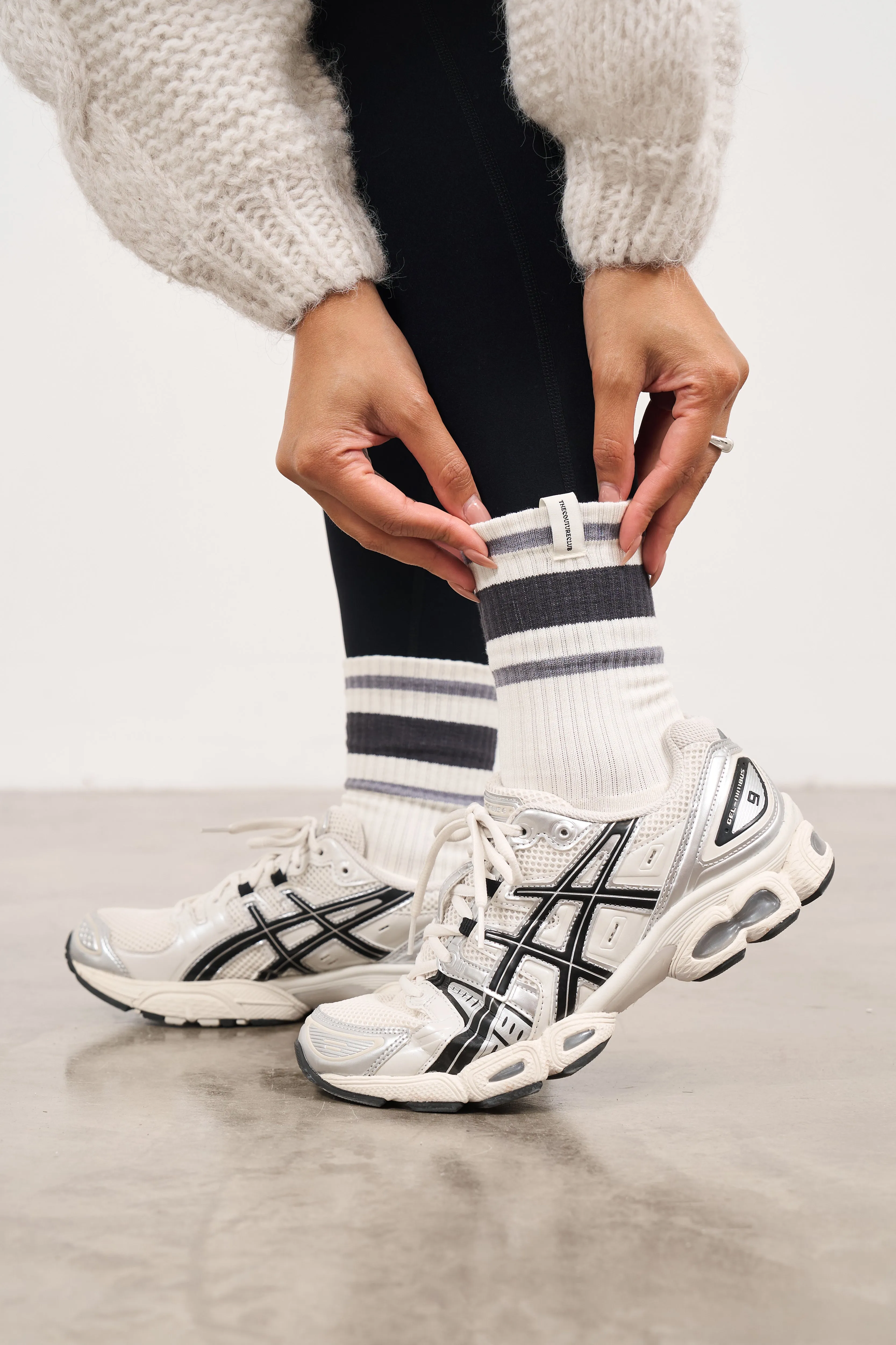 STRIPED BRANDED LABEL SOCK - OFF WHITE sold by The Couture Club product image thumbnail 3