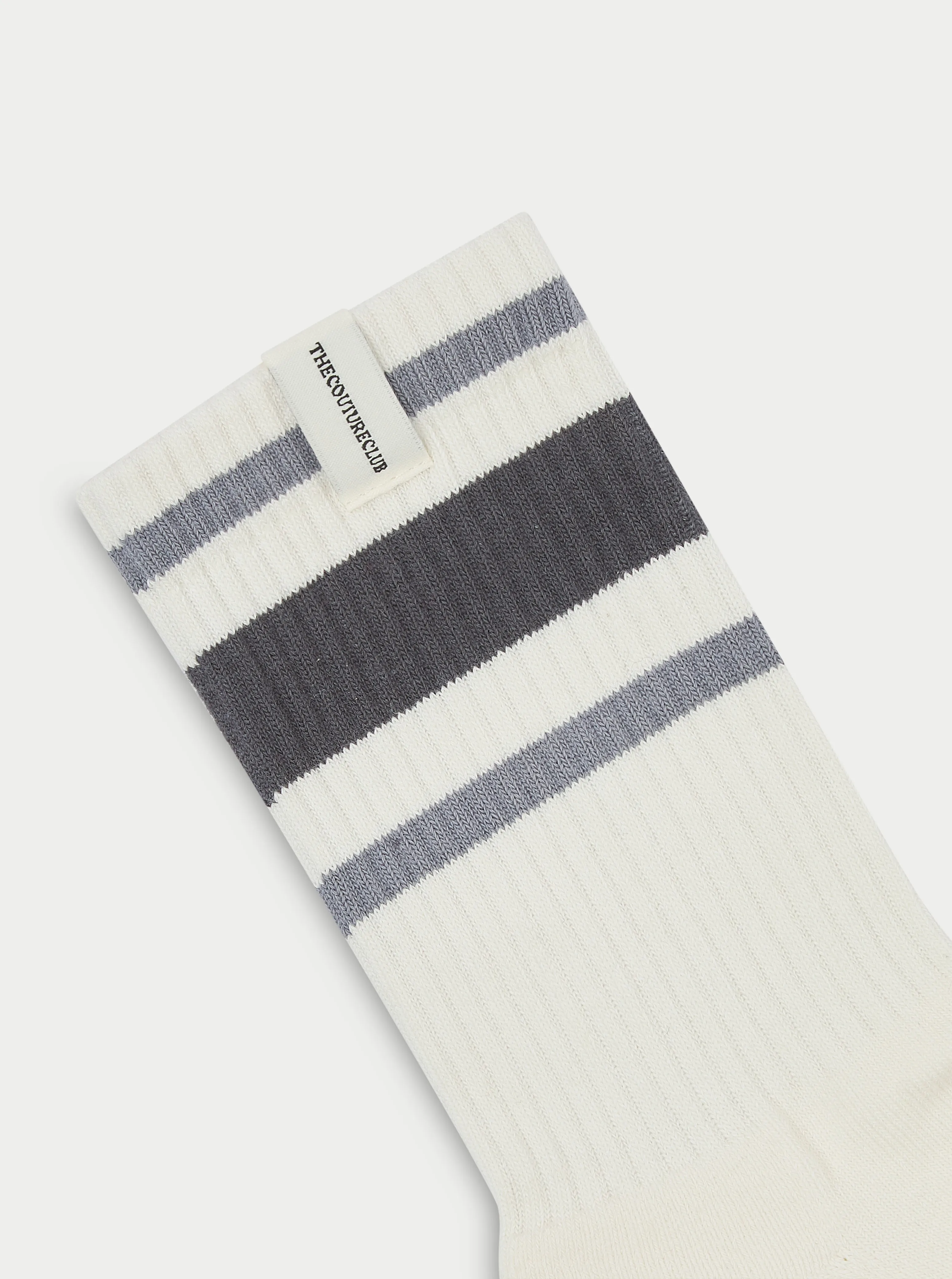 STRIPED BRANDED LABEL SOCK - OFF WHITE sold by The Couture Club product image thumbnail 2