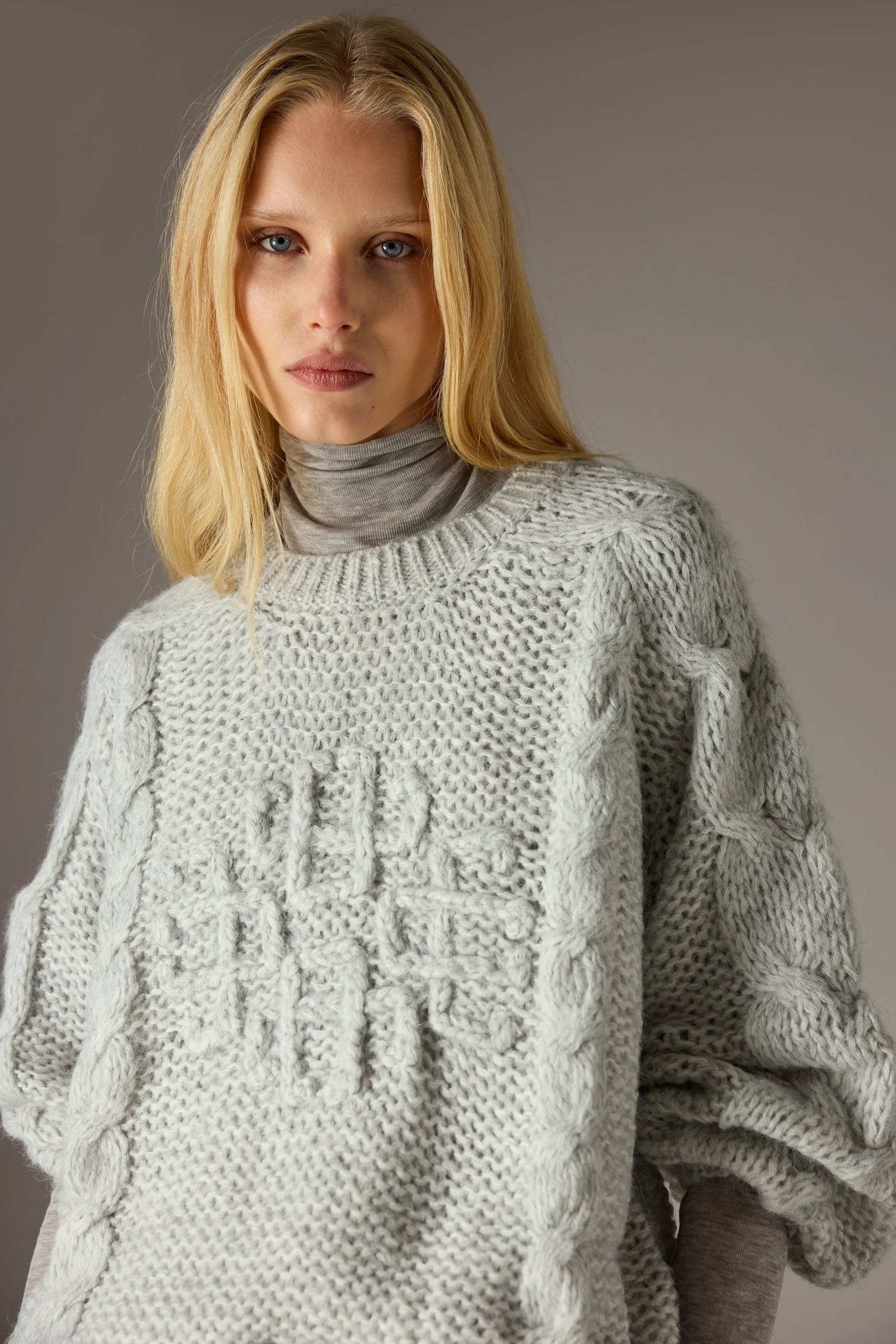 EMBLEM PLAITED OVERSIZED KNIT JUMPER - GREY MARL sold by The Couture Club product image thumbnail 4