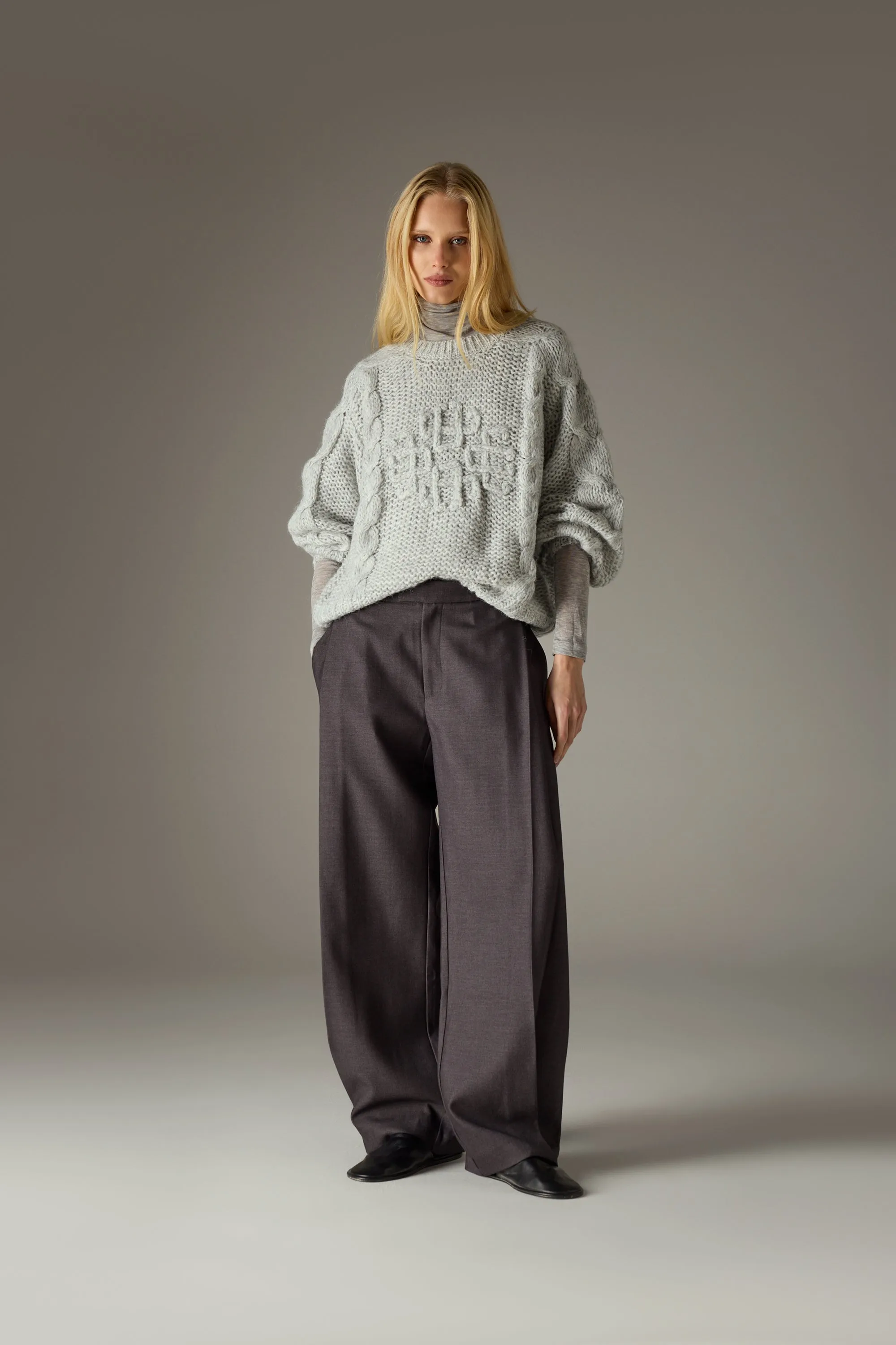 EMBLEM PLAITED OVERSIZED KNIT JUMPER - GREY MARL sold by The Couture Club product image thumbnail 3