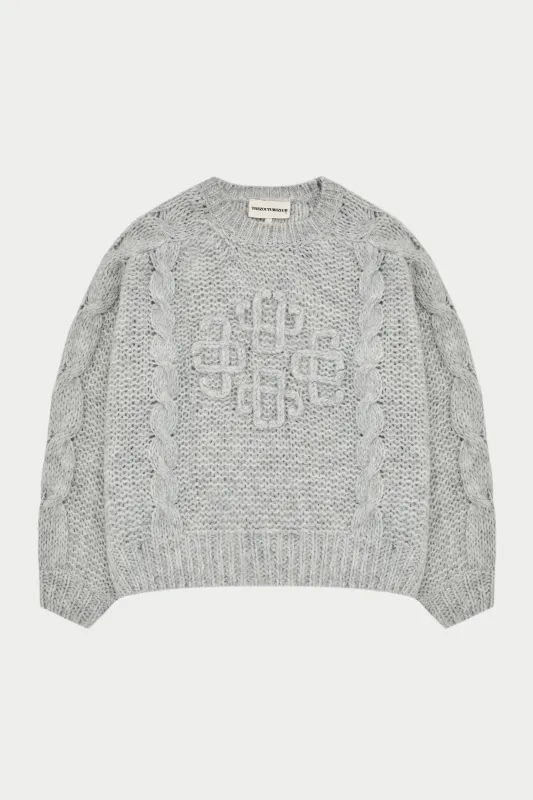 EMBLEM PLAITED OVERSIZED KNIT JUMPER - GREY MARL sold by The Couture Club
