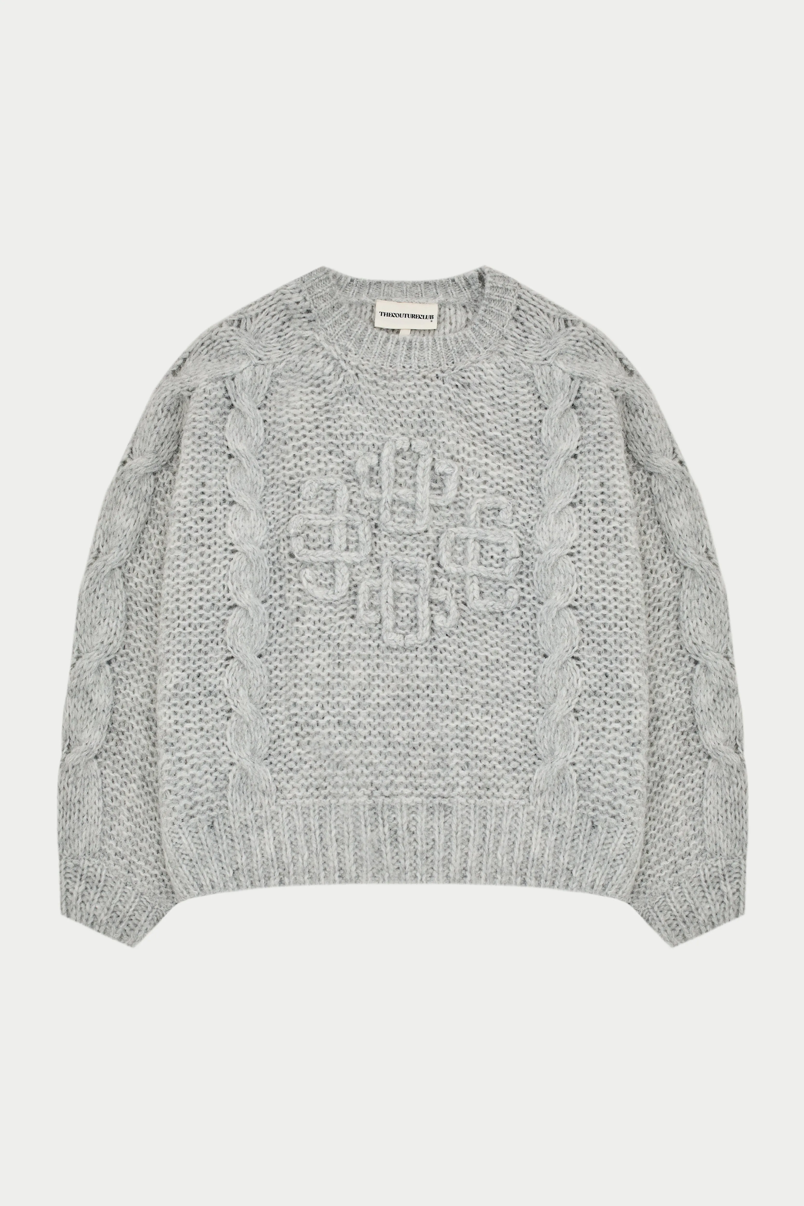 EMBLEM PLAITED OVERSIZED KNIT JUMPER - GREY MARL sold by The Couture Club