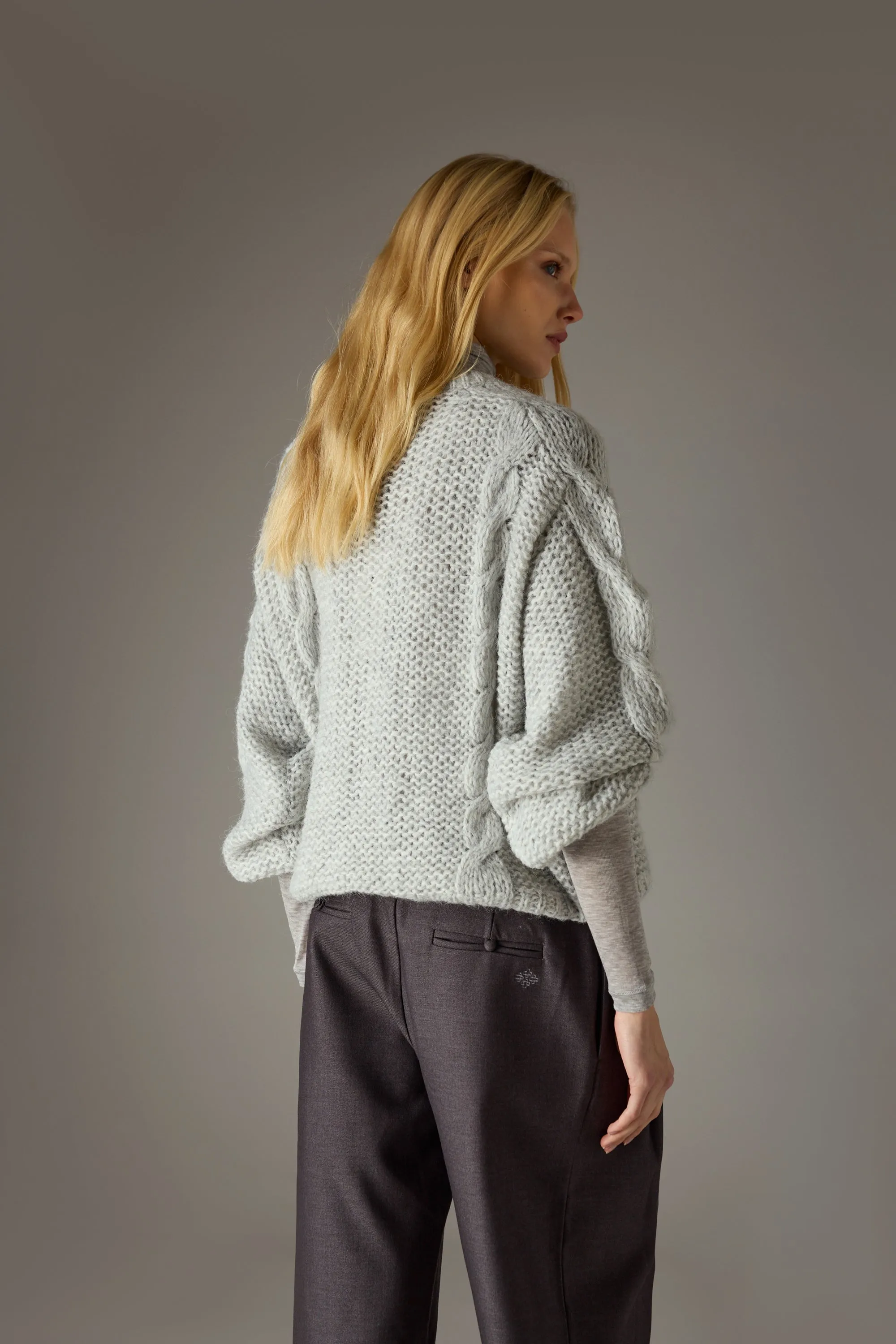 EMBLEM PLAITED OVERSIZED KNIT JUMPER - GREY MARL sold by The Couture Club product image thumbnail 5