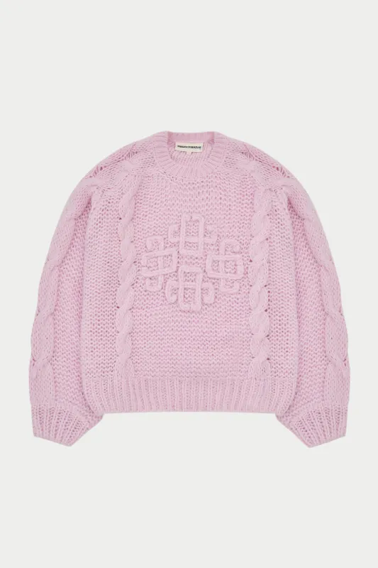 EMBLEM PLAITED OVERSIZED KNIT JUMPER - PINK sold by The Couture Club