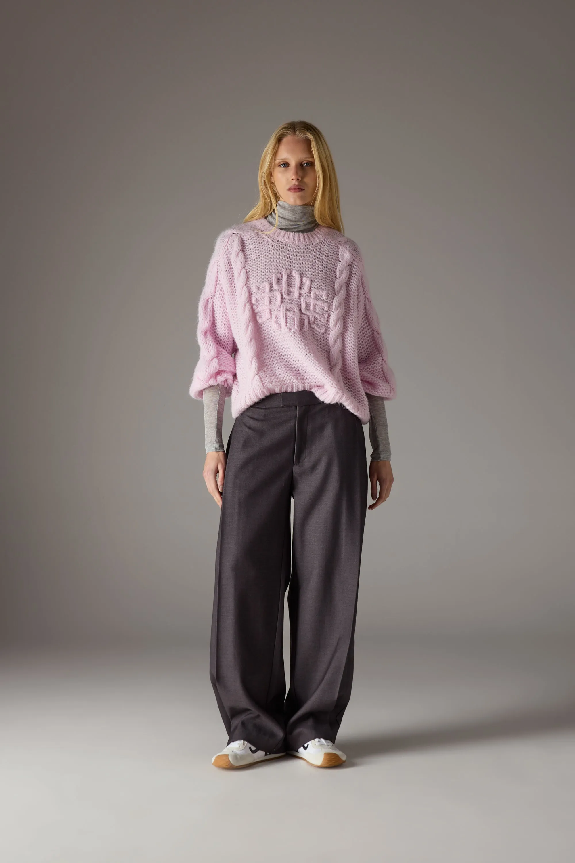 EMBLEM PLAITED OVERSIZED KNIT JUMPER - PINK sold by The Couture Club product image thumbnail 3