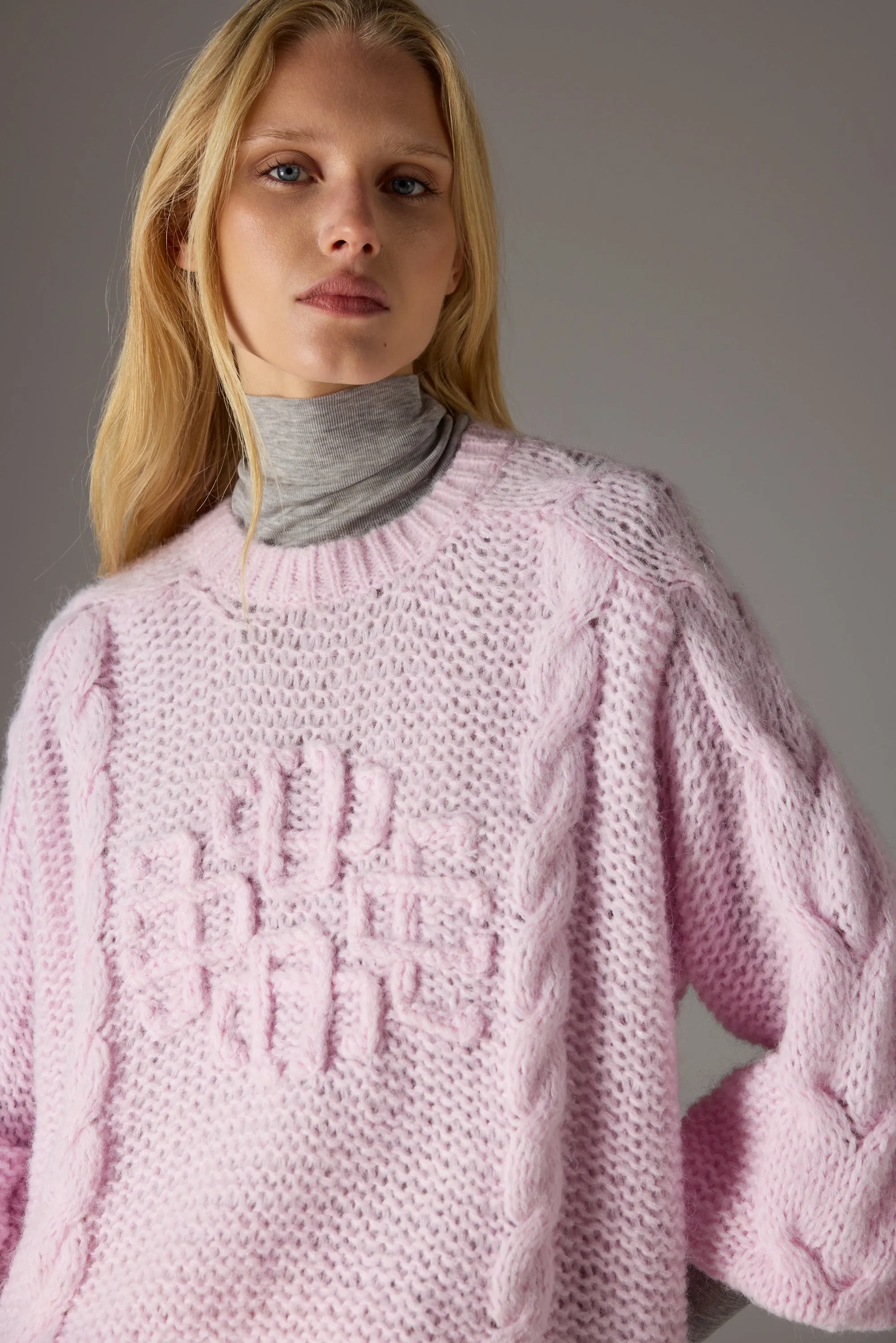 EMBLEM PLAITED OVERSIZED KNIT JUMPER - PINK sold by The Couture Club product image thumbnail 4