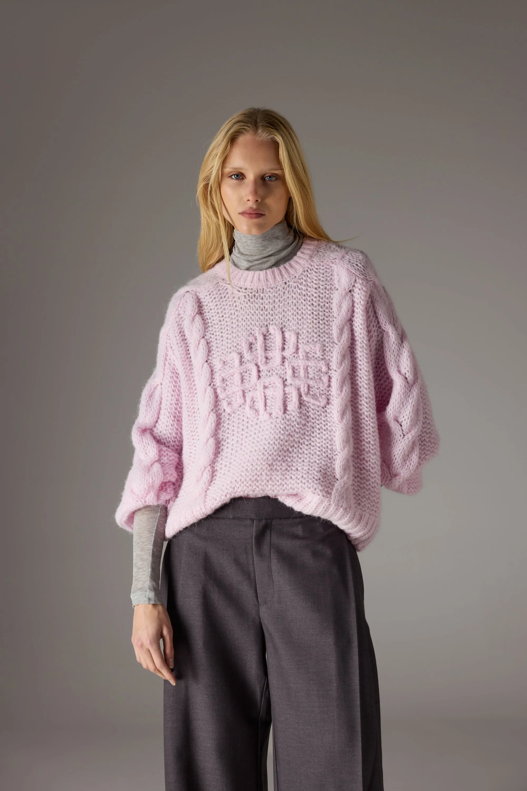 EMBLEM PLAITED OVERSIZED KNIT JUMPER - PINK sold by The Couture Club product image thumbnail 2
