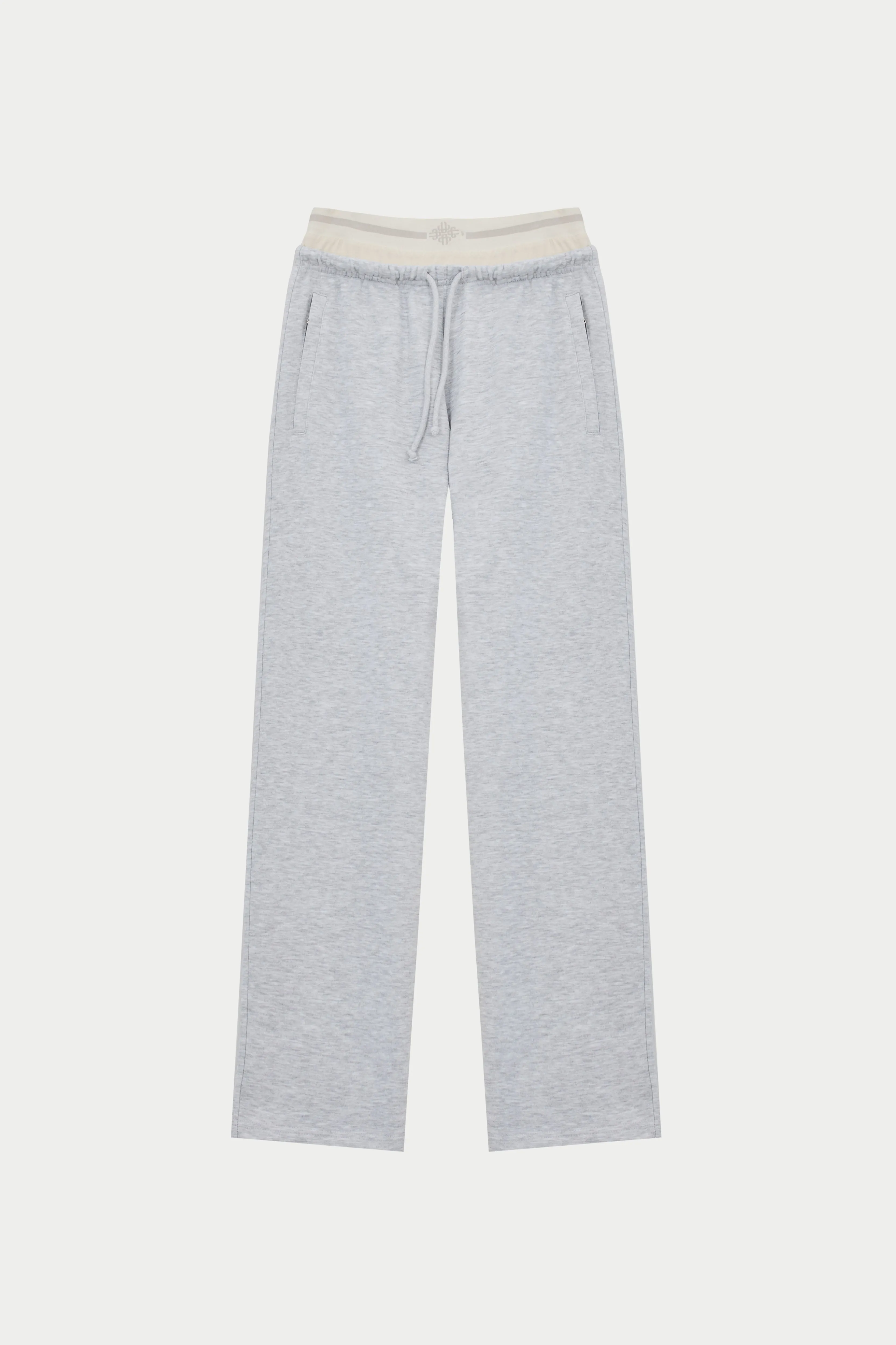DOUBLE WAISTBAND WIDE LEG JOGGERS - GREY MARL sold by The Couture Club