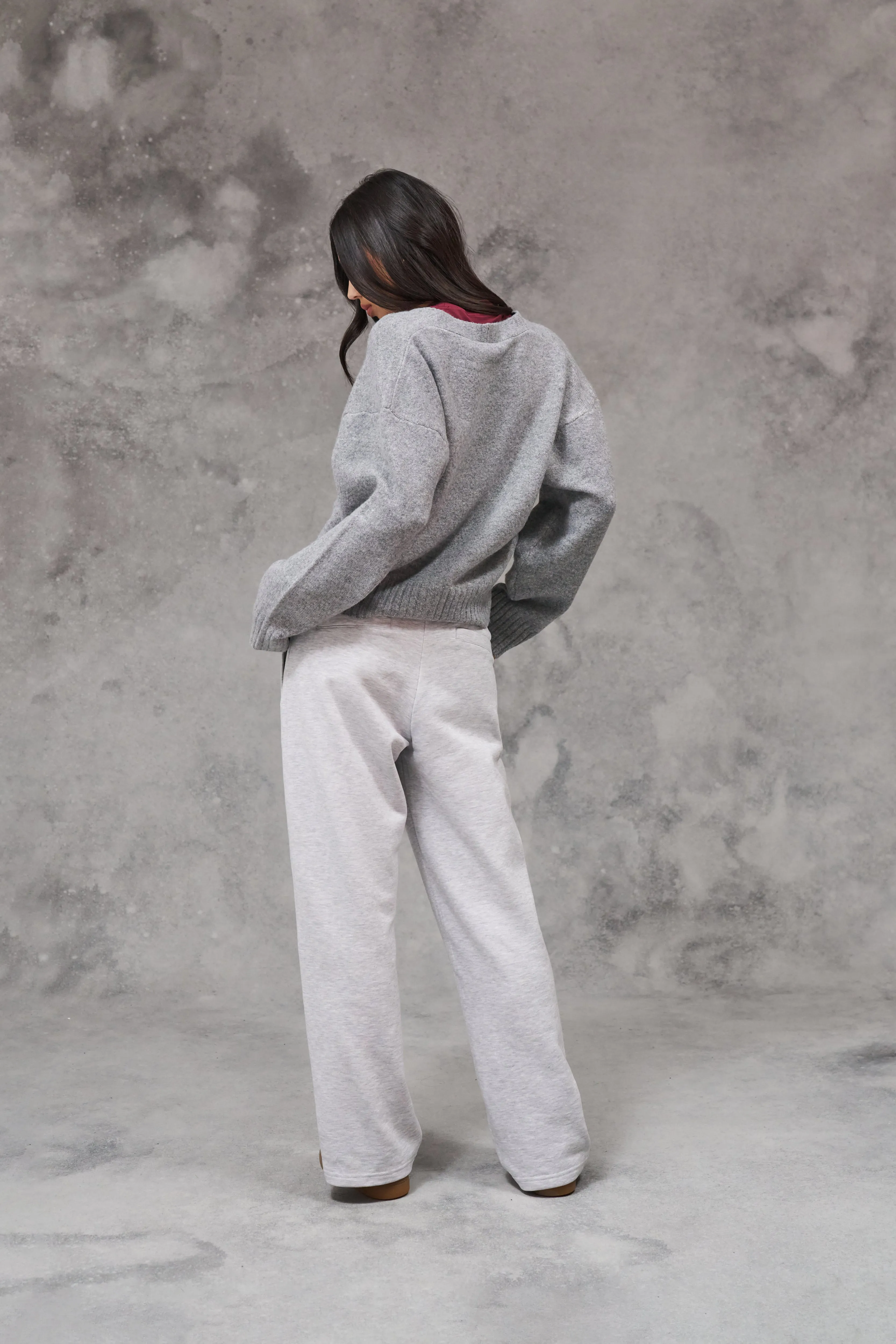 DOUBLE WAISTBAND WIDE LEG JOGGERS - GREY MARL sold by The Couture Club product image thumbnail 4
