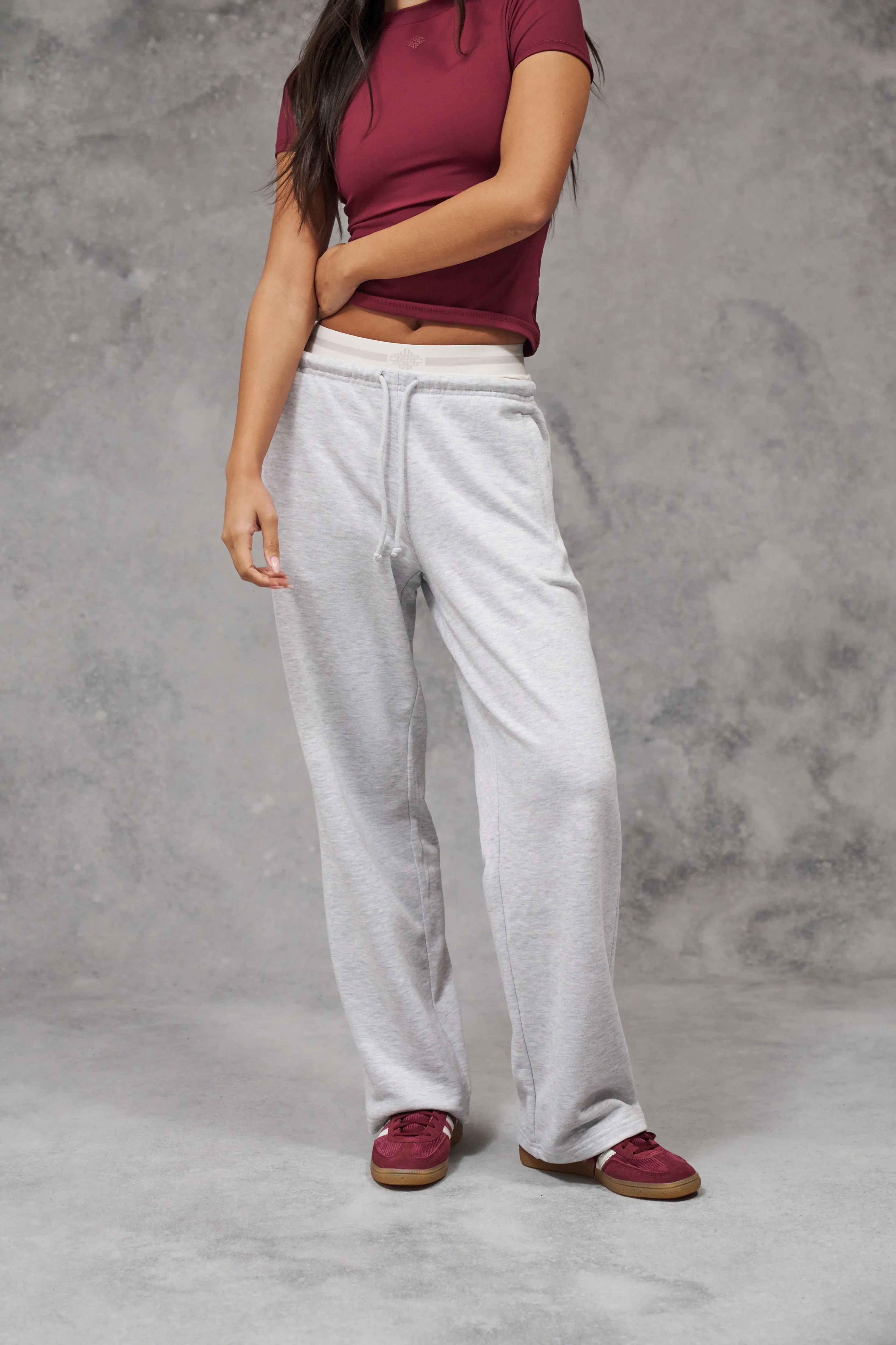 DOUBLE WAISTBAND WIDE LEG JOGGERS - GREY MARL sold by The Couture Club product image thumbnail 2