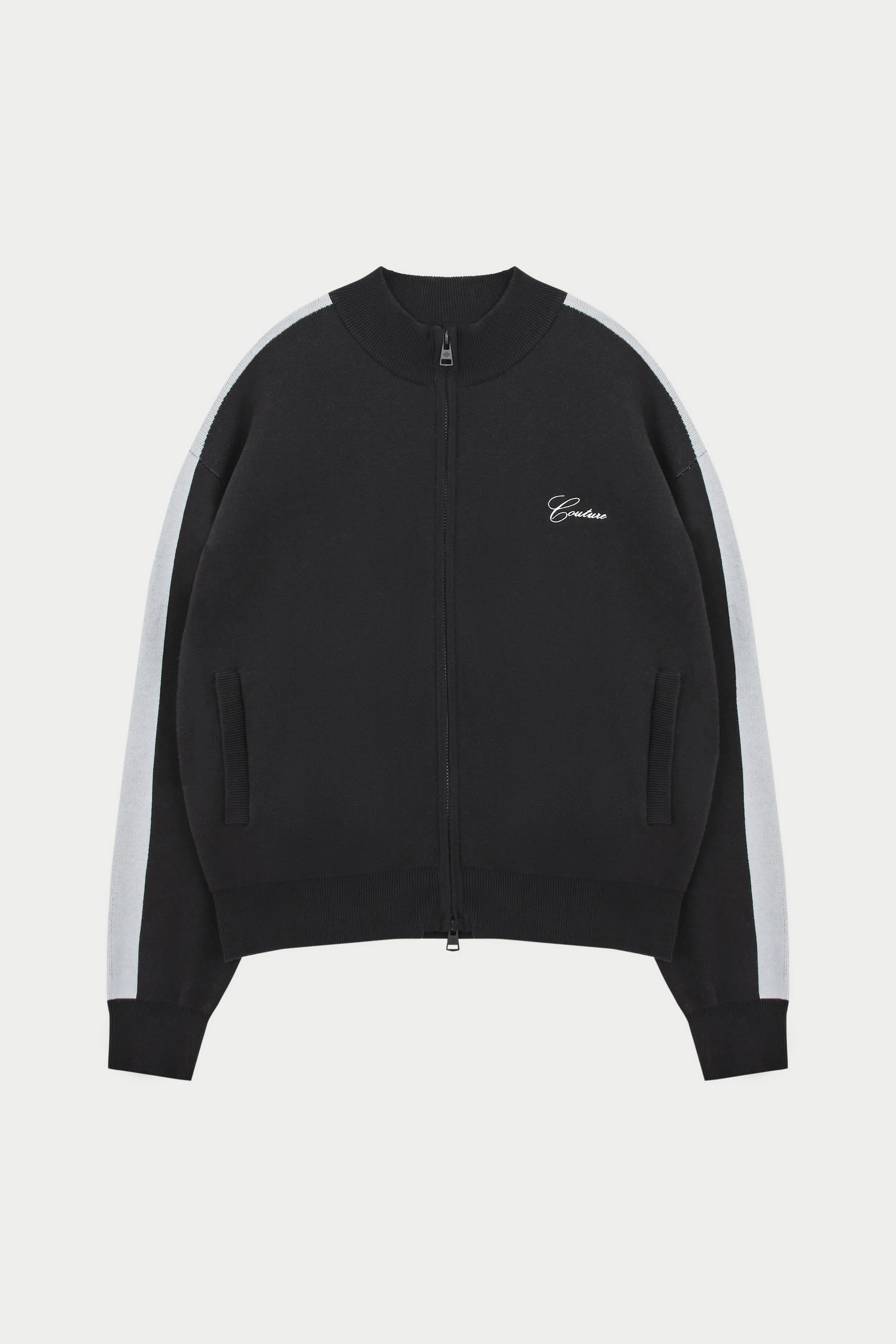 SIDE STRIPE KNITTED TRACK JACKET - BLACK sold by The Couture Club