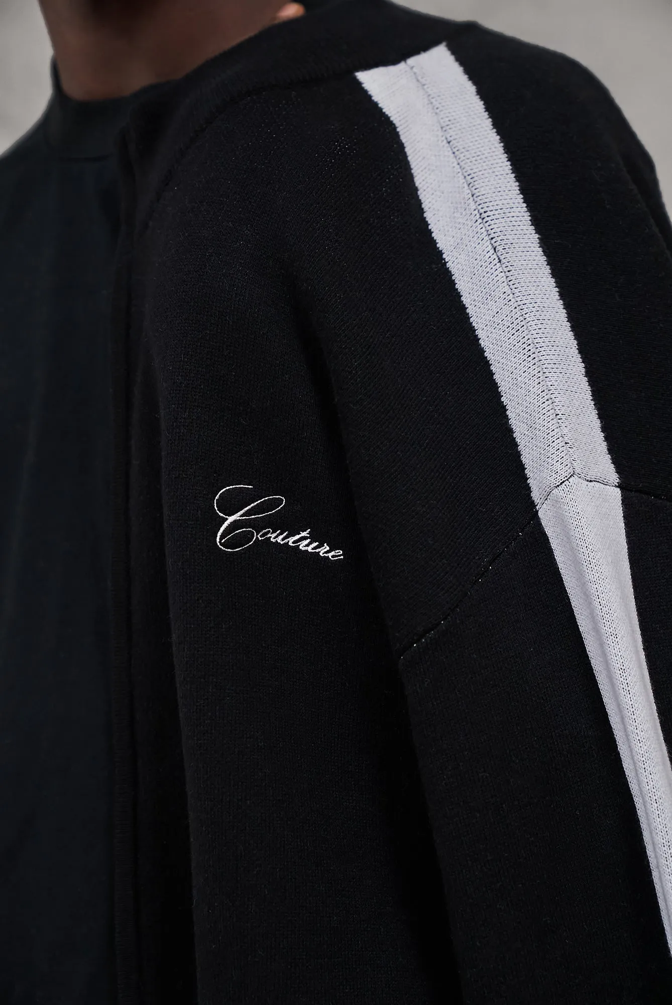 SIDE STRIPE KNITTED TRACK JACKET - BLACK sold by The Couture Club product image thumbnail 4