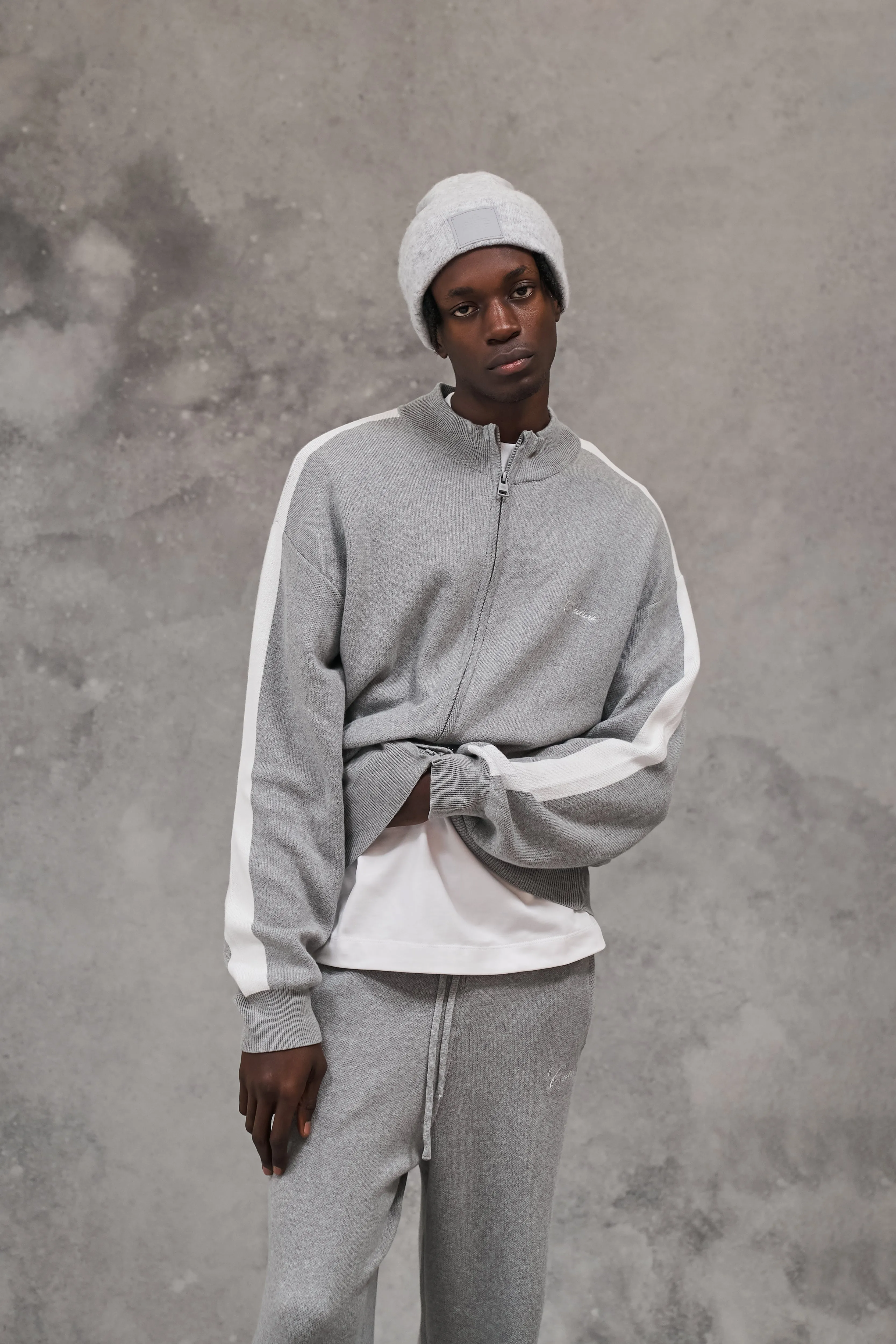 SIDE STRIPE KNITTED TRACK JACKET - GREY MARL sold by The Couture Club product image thumbnail 2