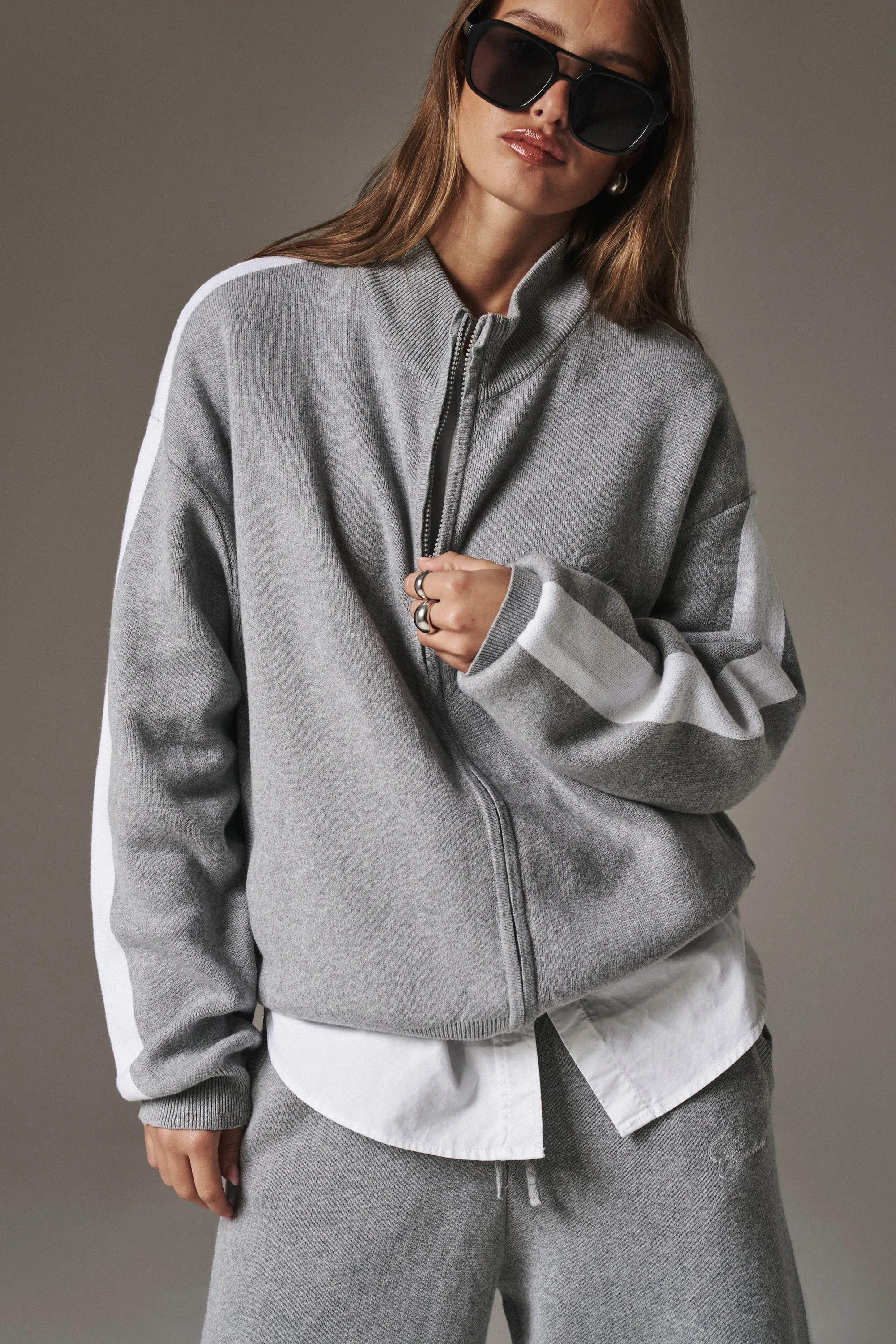 SIDE STRIPE KNITTED TRACK JACKET - GREY MARL sold by The Couture Club product image thumbnail 4