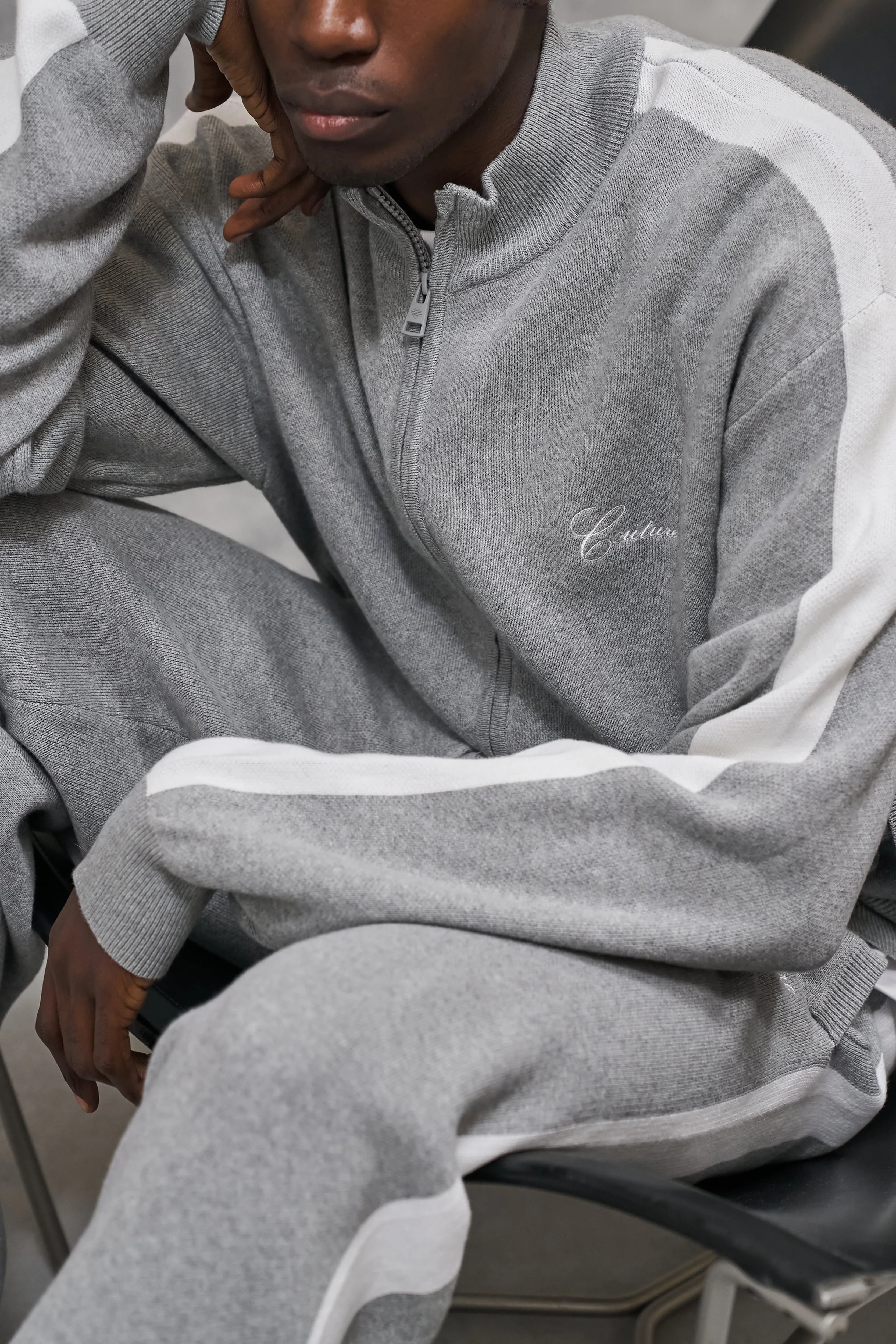 SIDE STRIPE KNITTED TRACK JACKET - GREY MARL sold by The Couture Club product image thumbnail 5