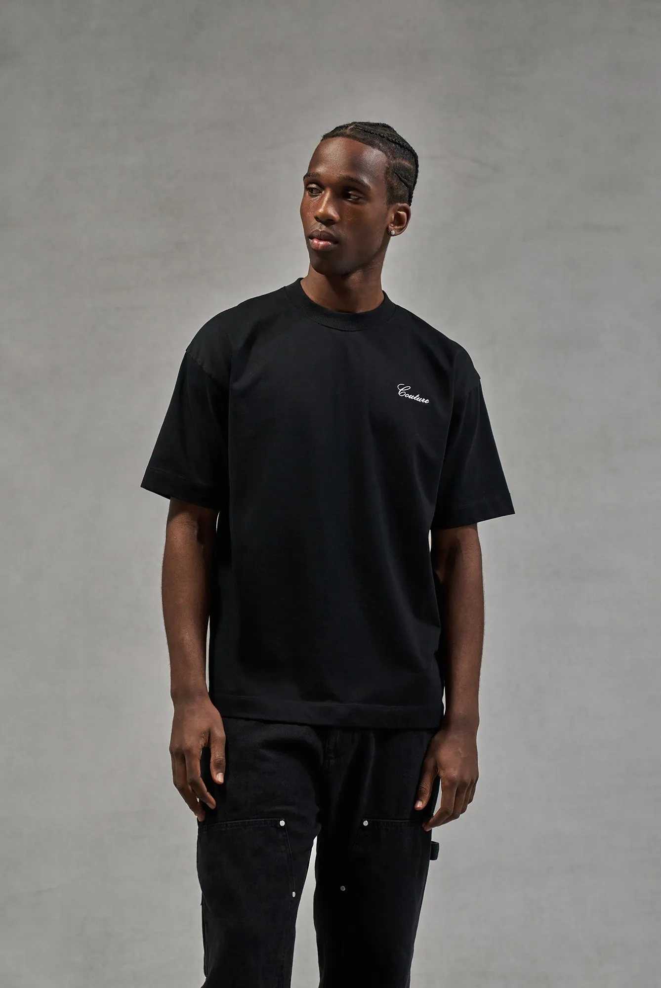 SCRIPT EMBROIDERED T-SHIRT - BLACK sold by The Couture Club product image thumbnail 2
