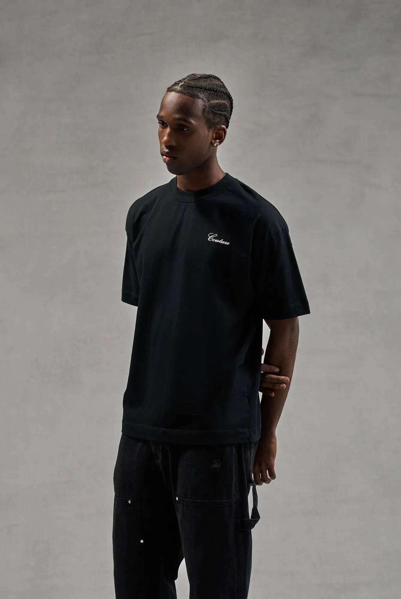 SCRIPT EMBROIDERED T-SHIRT - BLACK sold by The Couture Club product image thumbnail 3