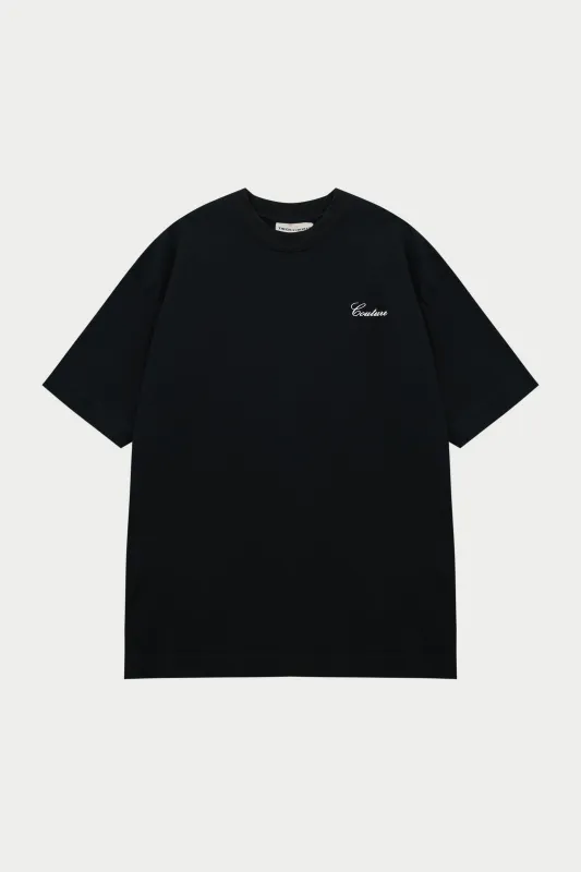 SCRIPT EMBROIDERED T-SHIRT - BLACK sold by The Couture Club