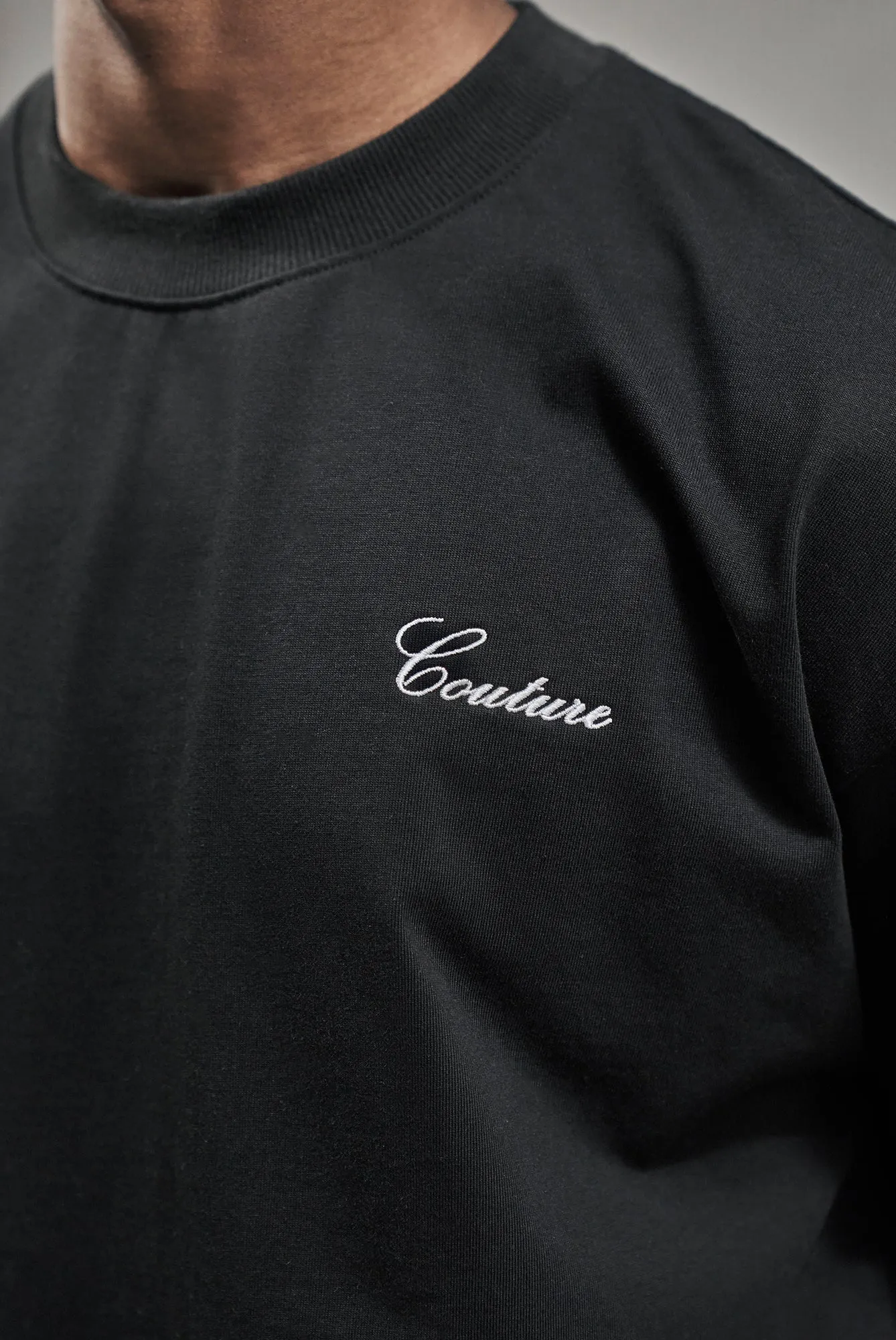 SCRIPT EMBROIDERED T-SHIRT - BLACK sold by The Couture Club product image thumbnail 4